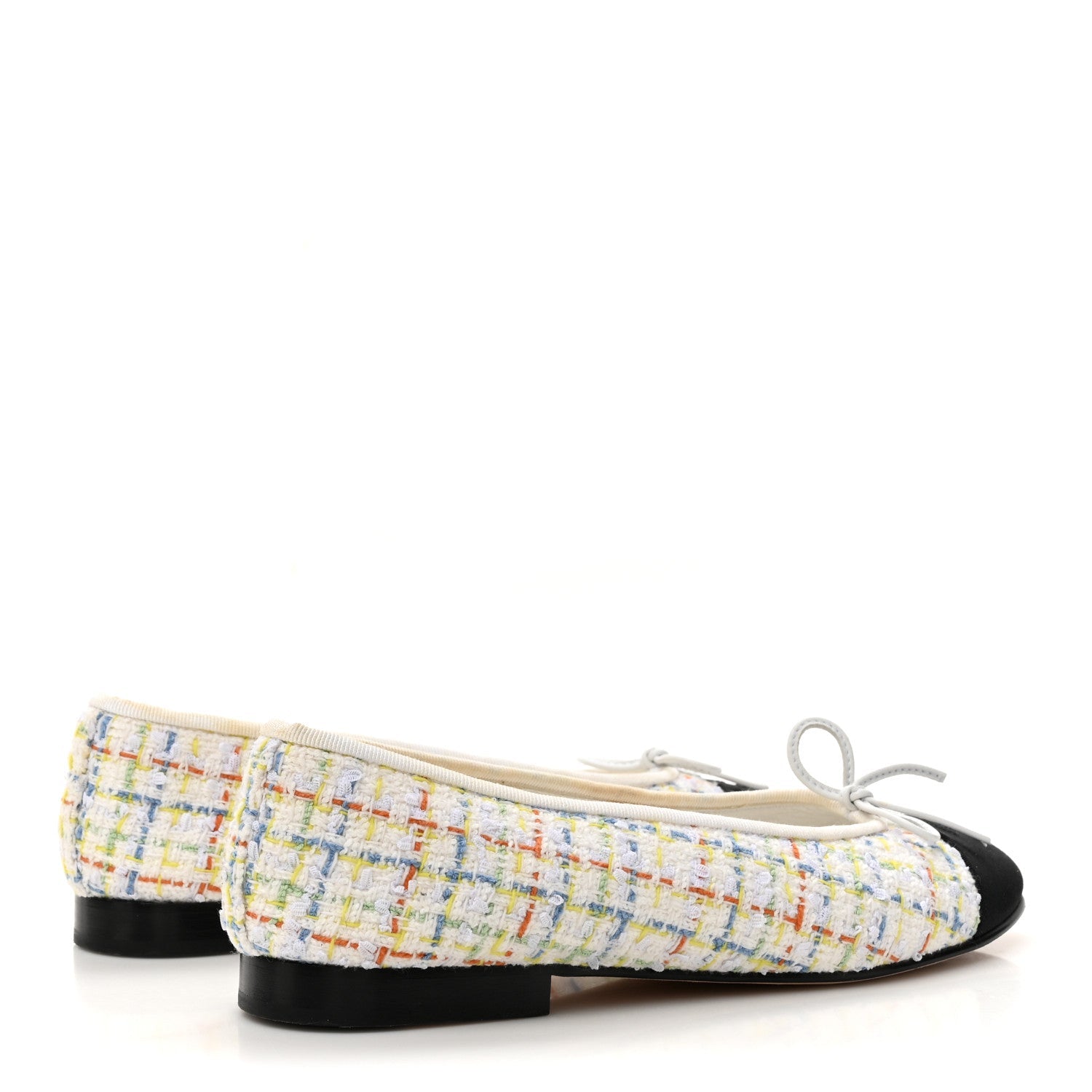 Tweed Grosgrain Cap Toe Ballerina Flats 37.5 White Multicolor