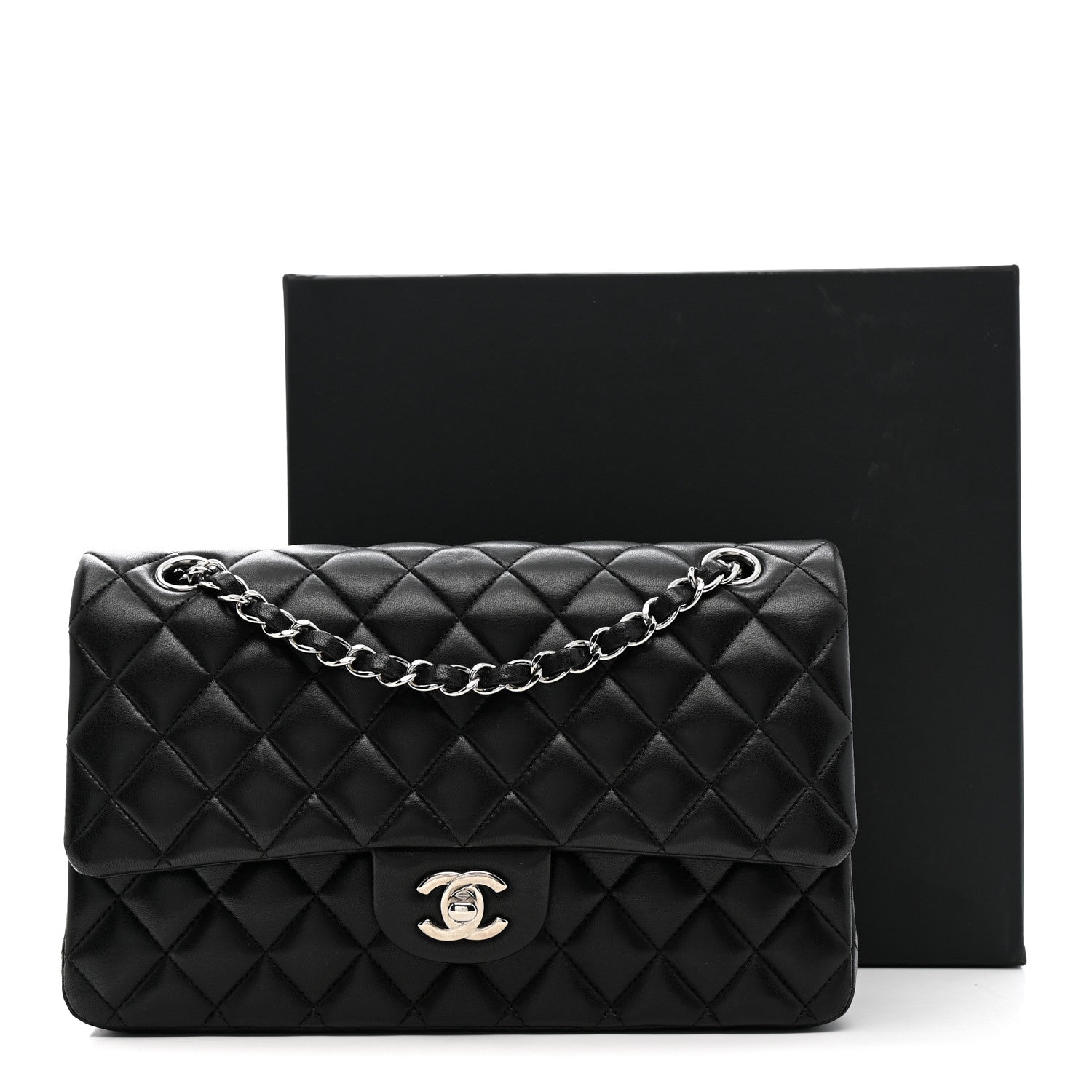Lambskin Quilted Medium Double Flap Black