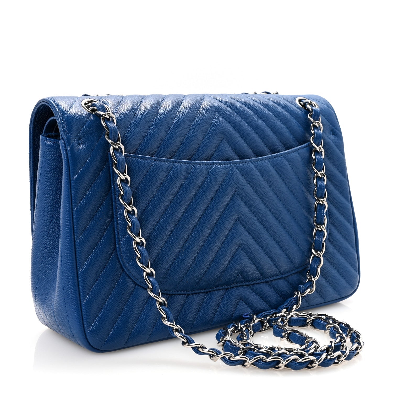 Caviar Chevron Quilted Jumbo Double Flap Blue