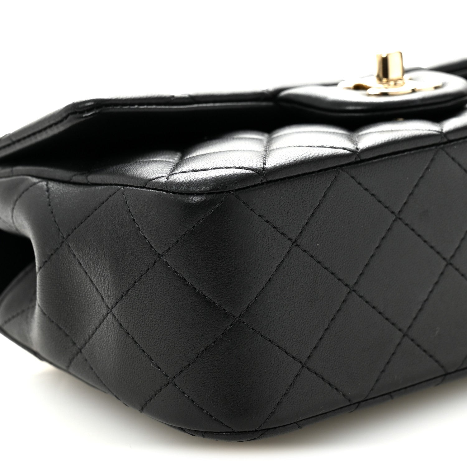 Lambskin Quilted Mini Top Handle Rectangular Flap Black
