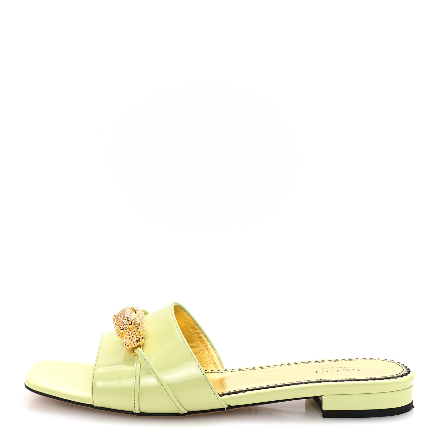 Patent Crystal Snake Head Block Heel Slide Sandals 40 Pistachio Green