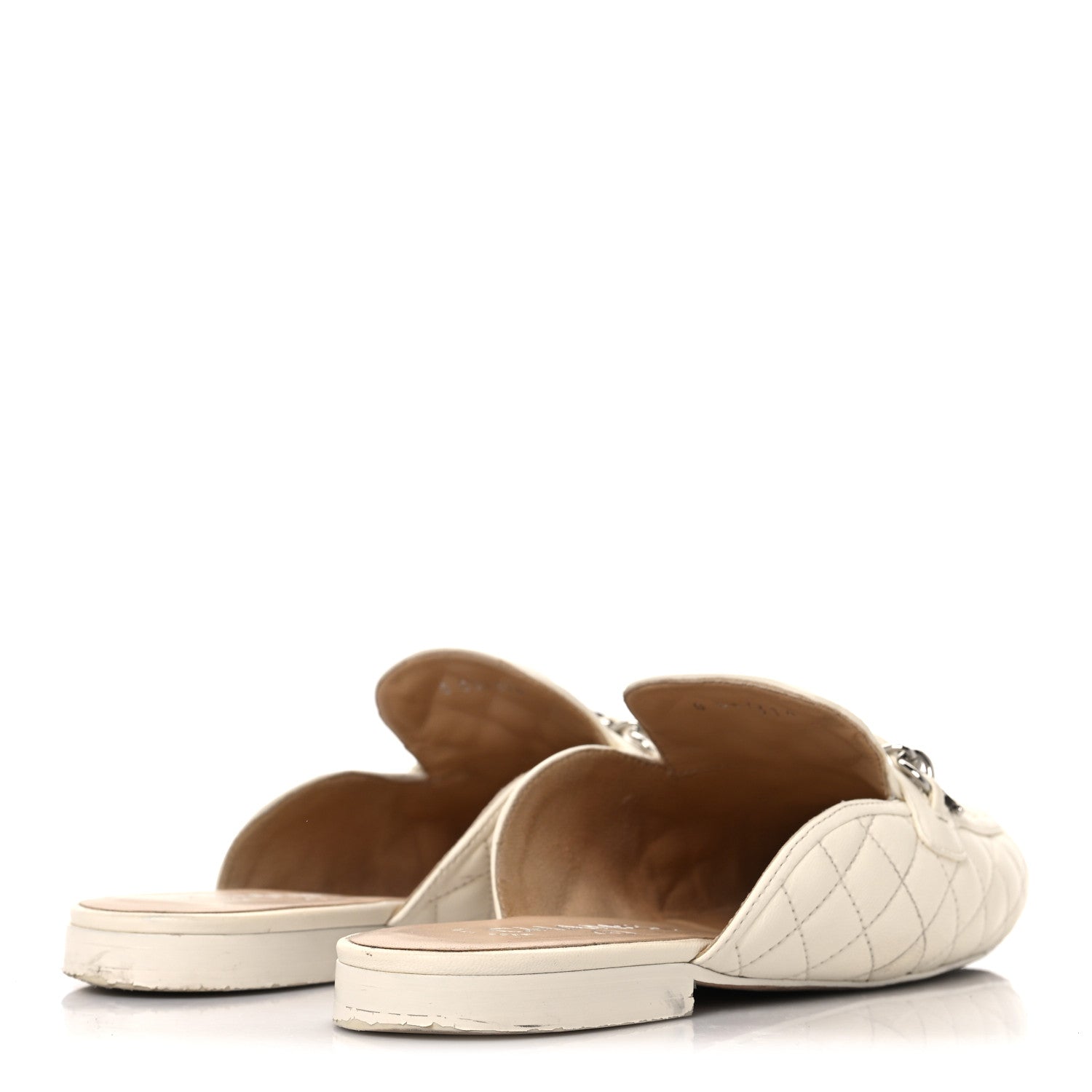 Lambskin Quilted Chain CC Mules 38 White