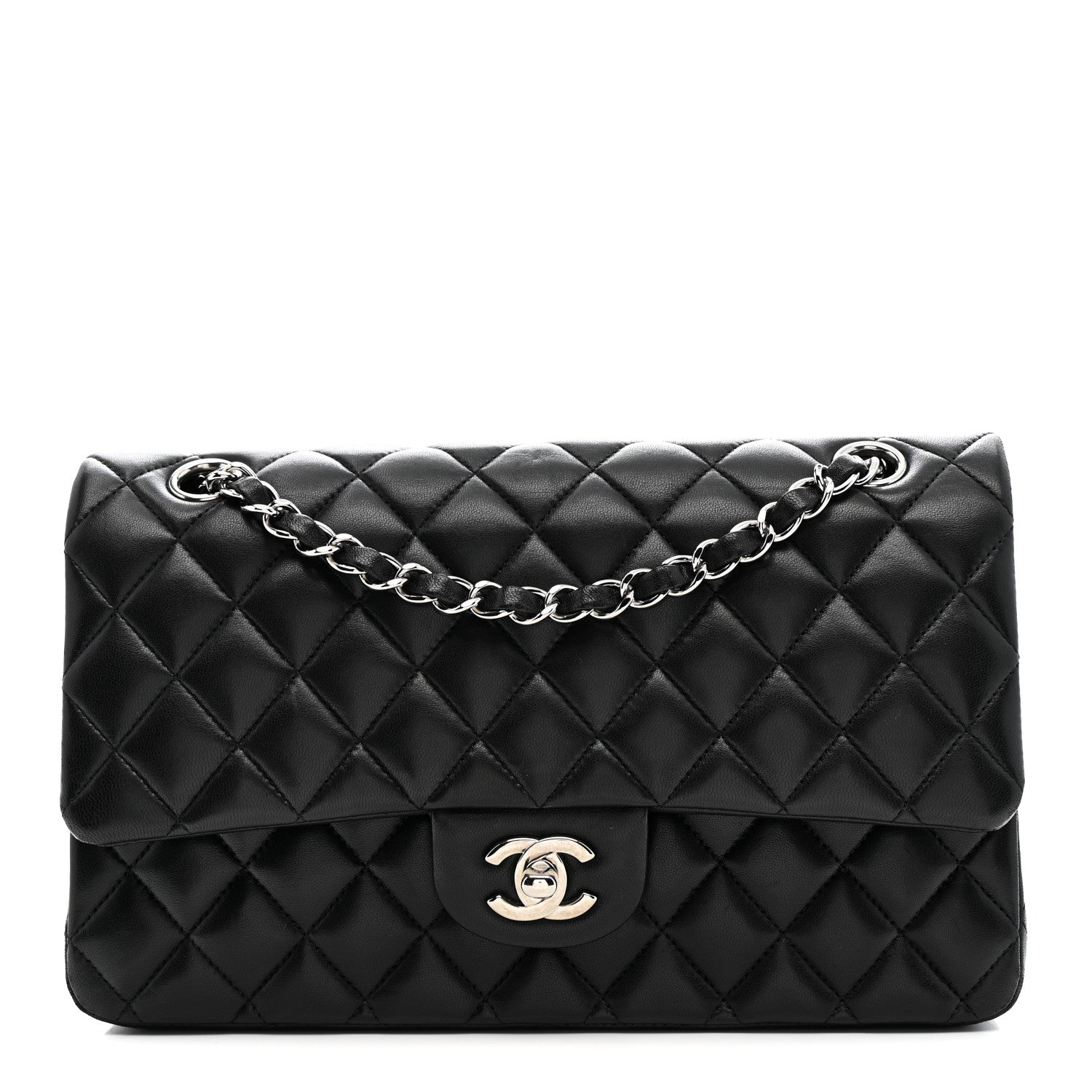 Lambskin Quilted Medium Double Flap Black