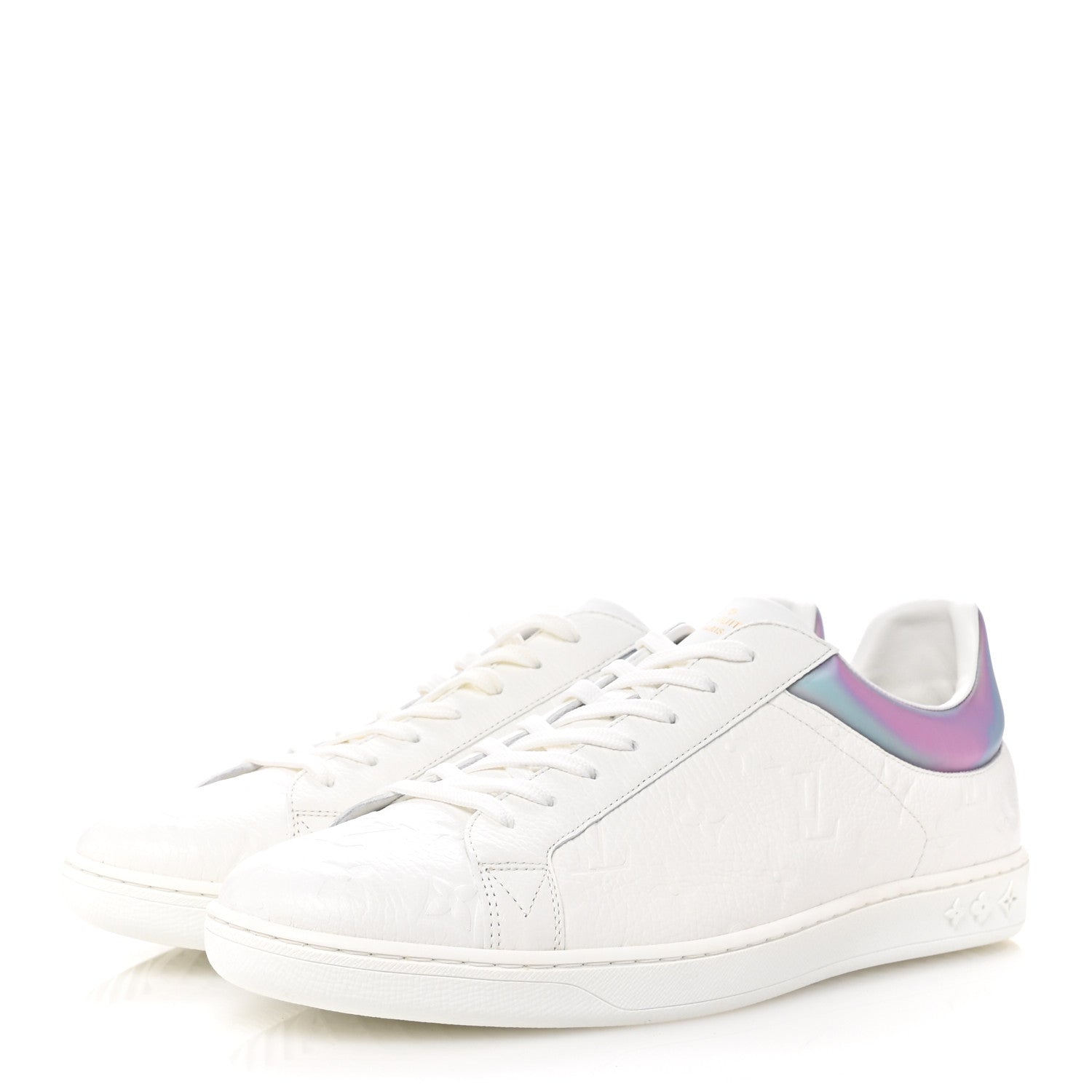Iridescent Grained Calfskin Embossed Monogram Mens Luxembourg Low Top Sneakers 9.5 White