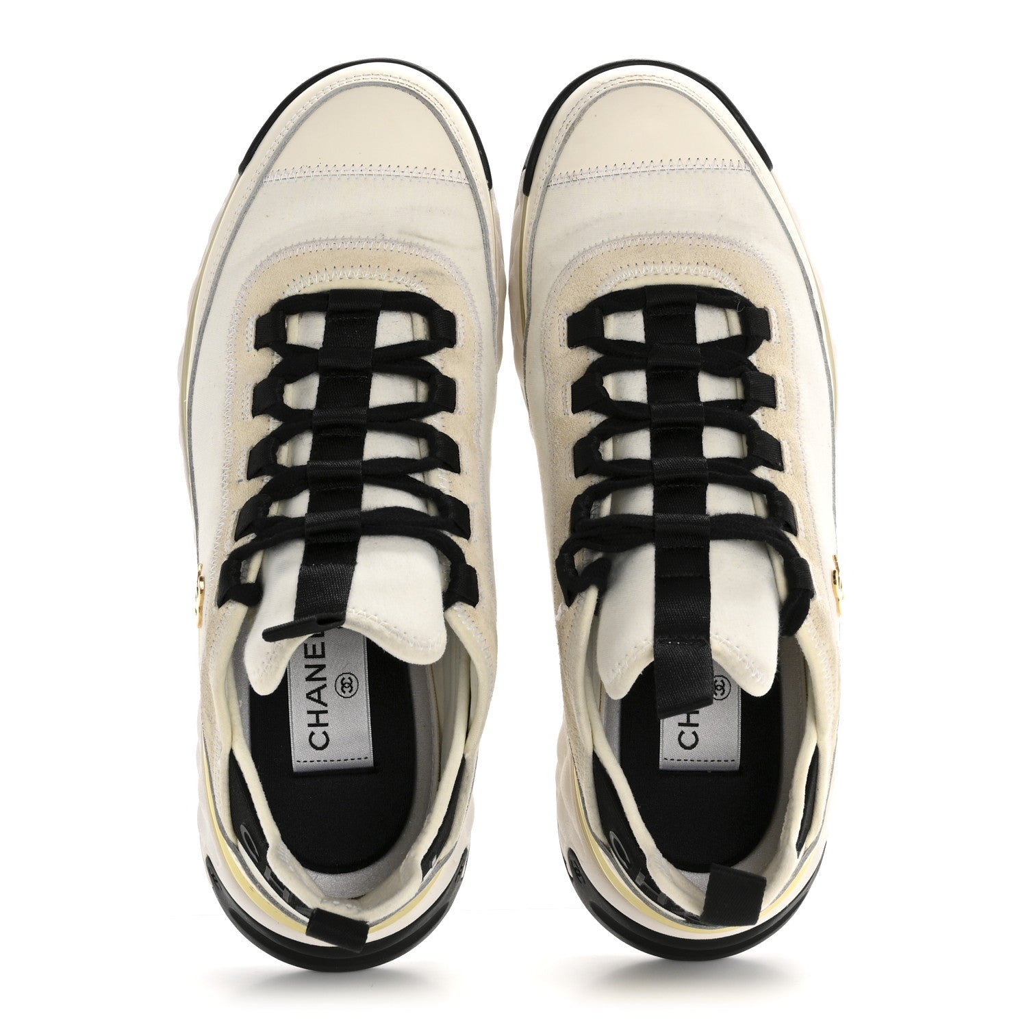 Velvet Calfskin Mixed Fibers CC Sneakers 38 Ivory Black