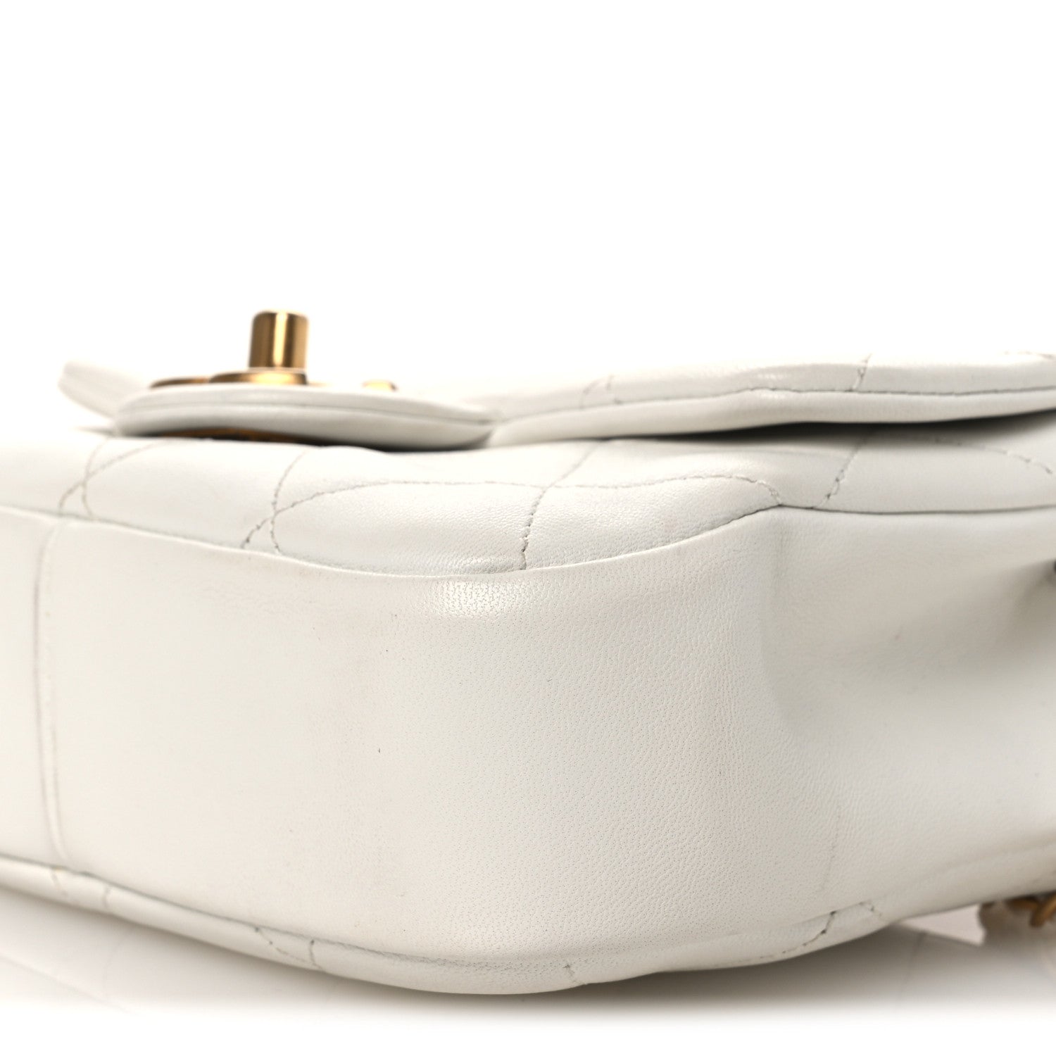 Lambskin Quilted Small Circular Handle Bag White