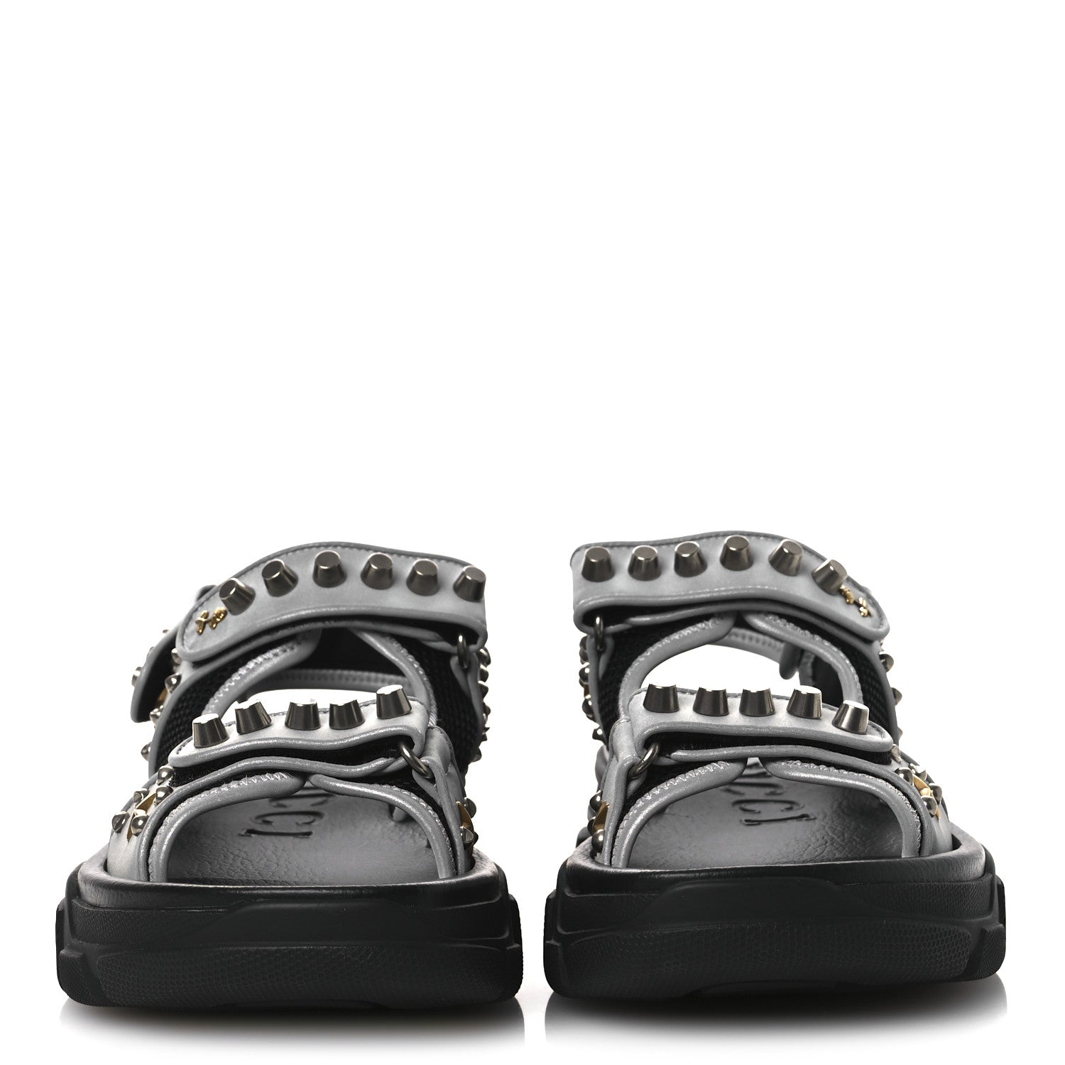 Technical Canvas Calfskin Reflective Studded Mens Aguru Sandals 6.5 Silver Black