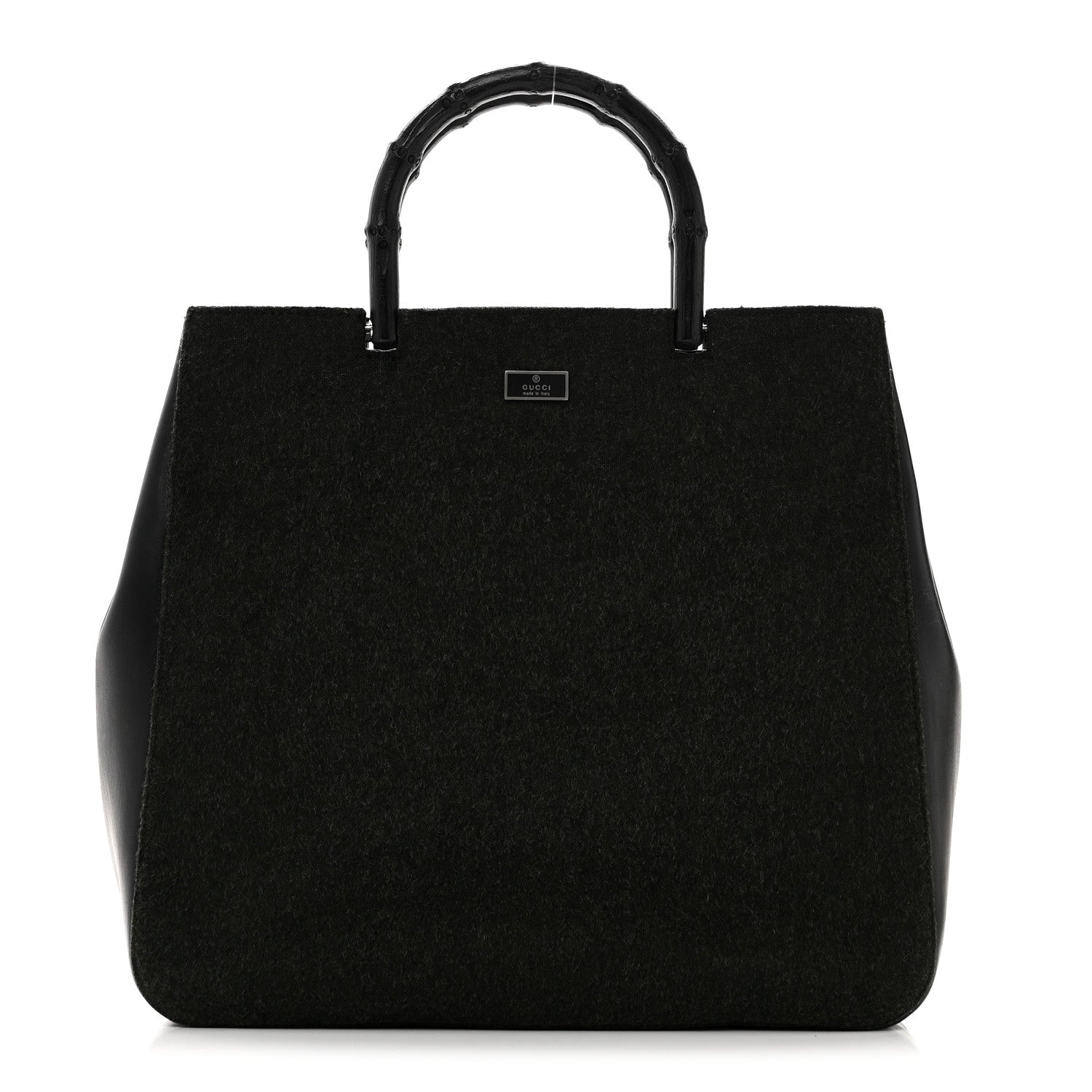 Wool Calfskin Bamboo Handle Bag Green Black