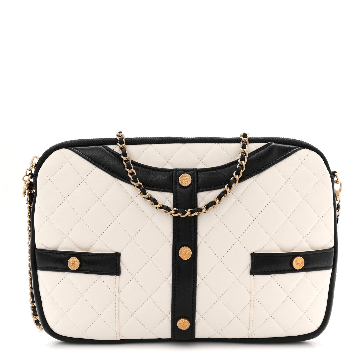 Lambskin Quilted Medium Girl Shoulder Bag White Black