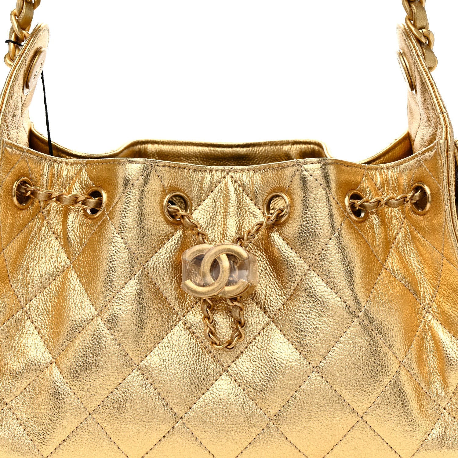 Metallic Caviar Quilted Mini Chanel 25 Handbag Gold
