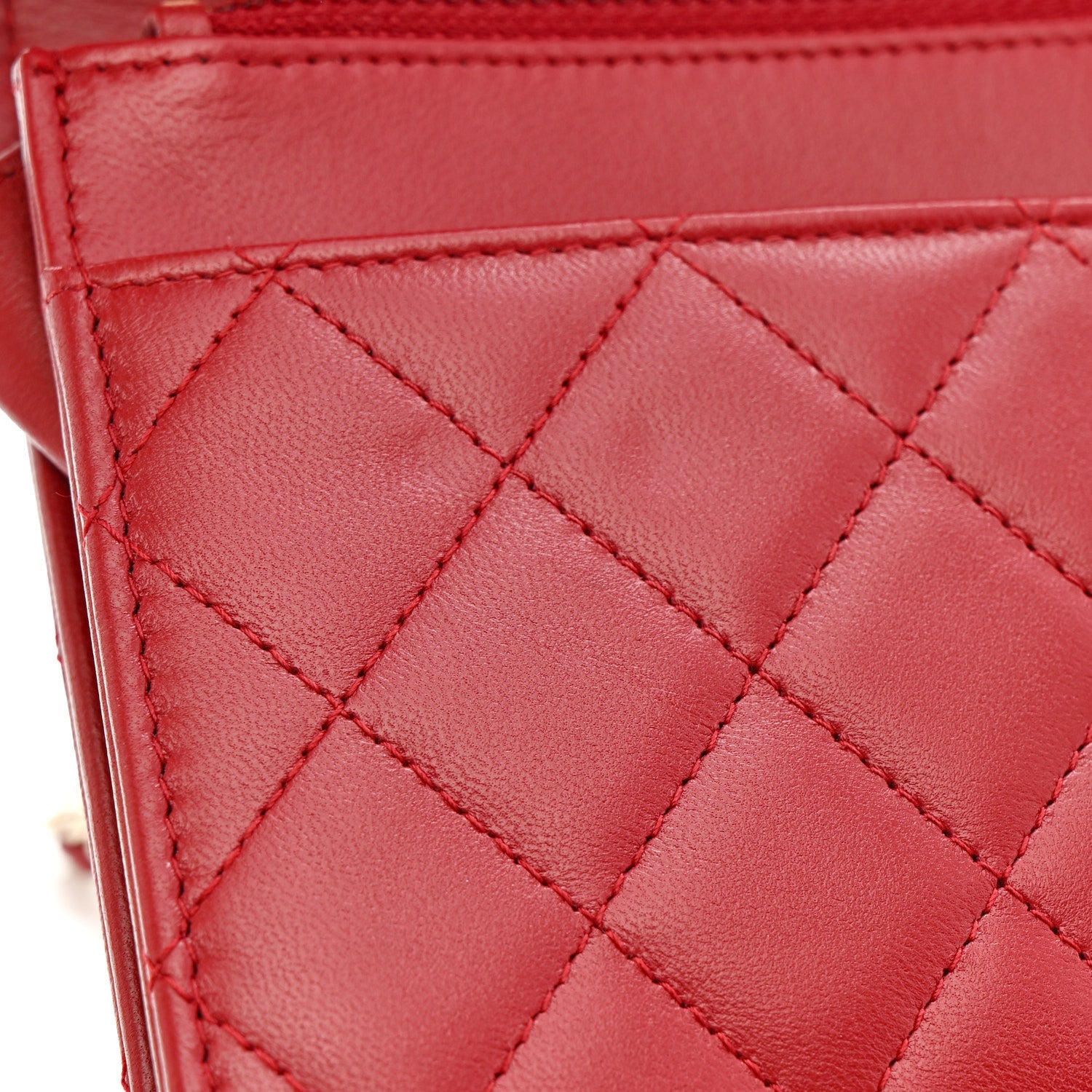 Lambskin Quilted Trendy CC Wallet On Chain WOC Red