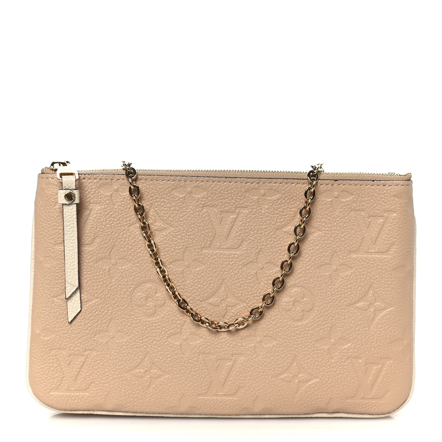 Empreinte Double Zip Pochette Beige Rose Creme
