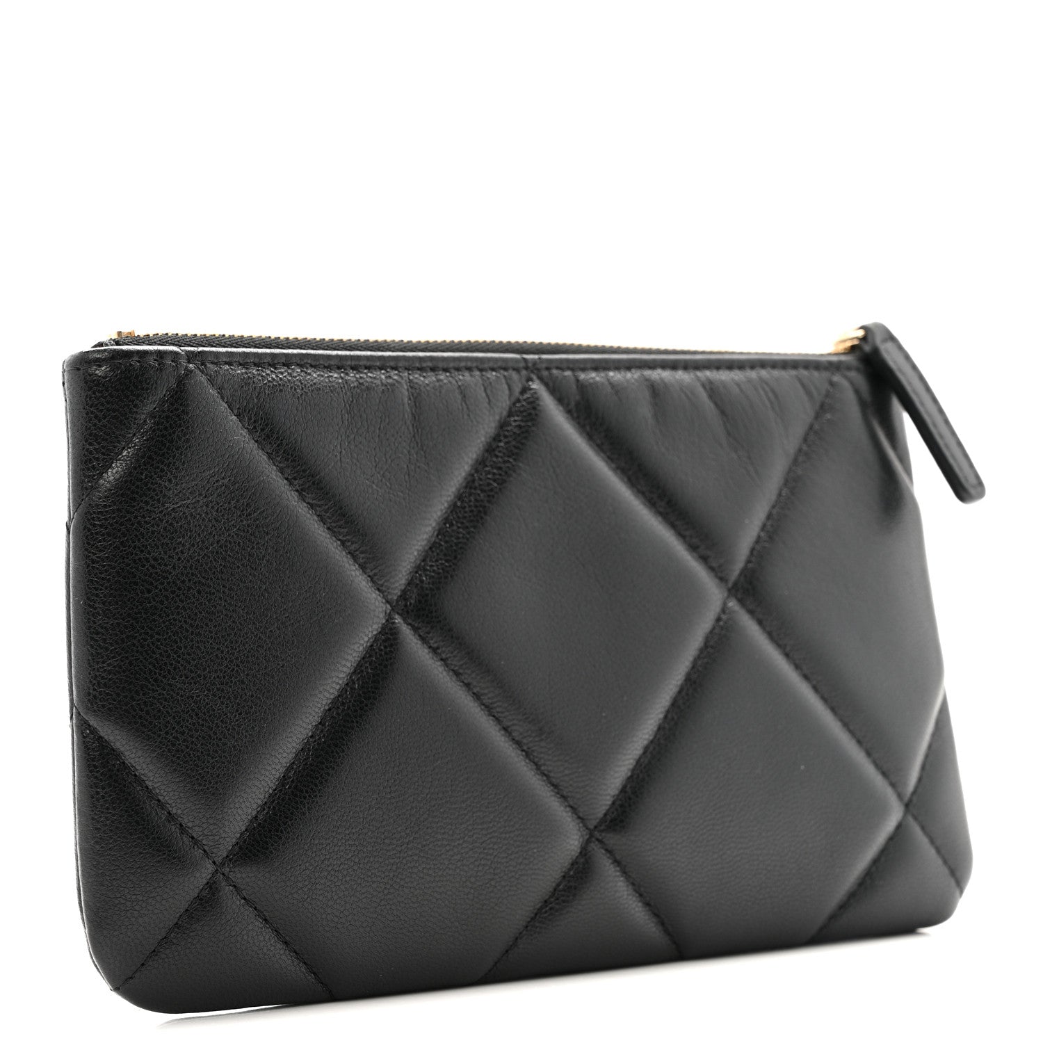 Shiny Goatskin Quilted Small Chanel 19 Pouch Black