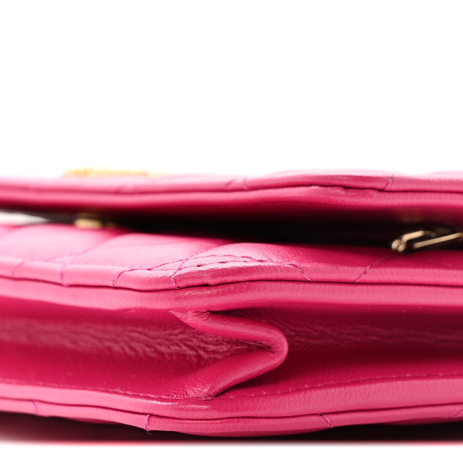 Lambskin Quilted Studded CC Wallet On Chain WOC Dark Pink