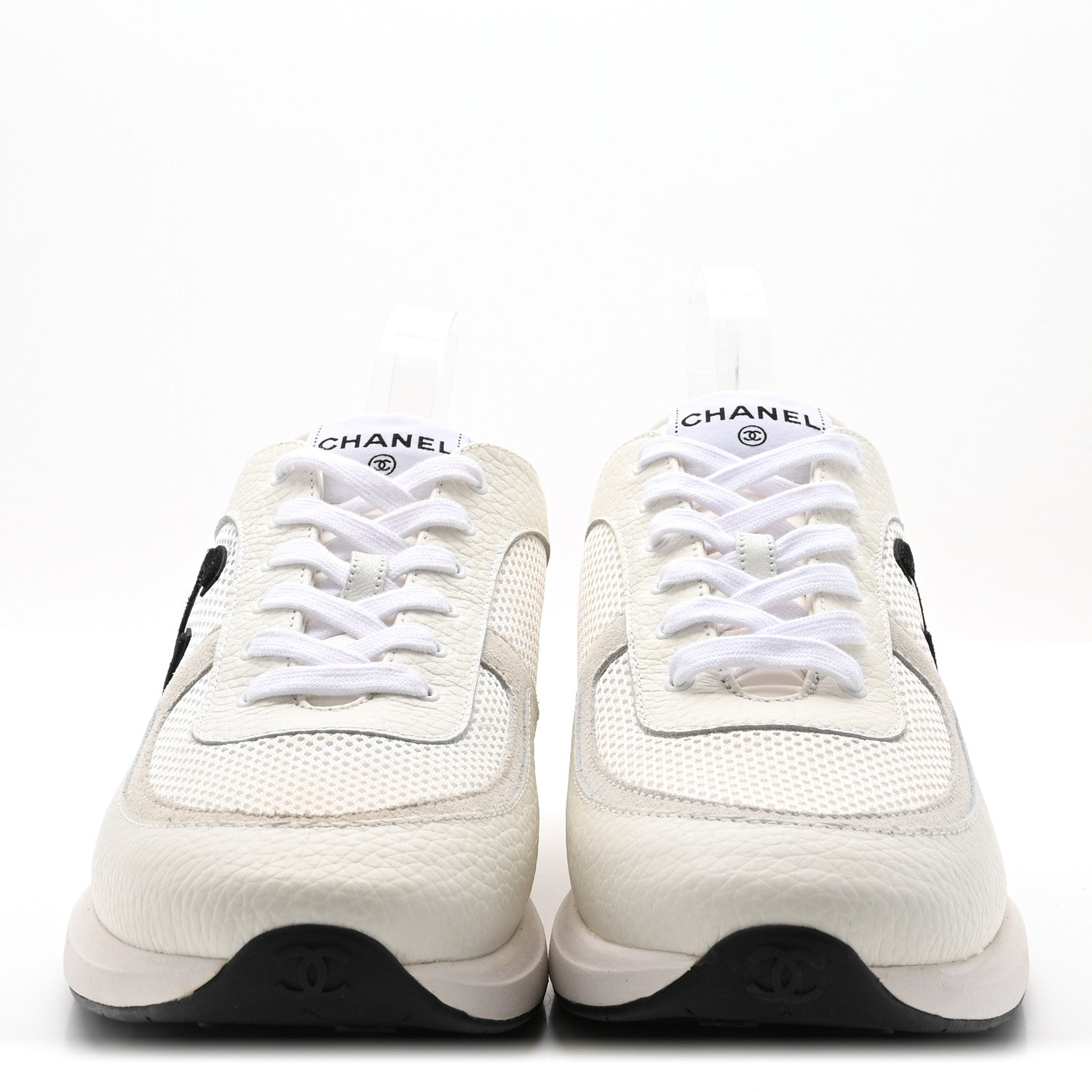 Calfskin Mesh Suede CC Sneakers 45 White Black