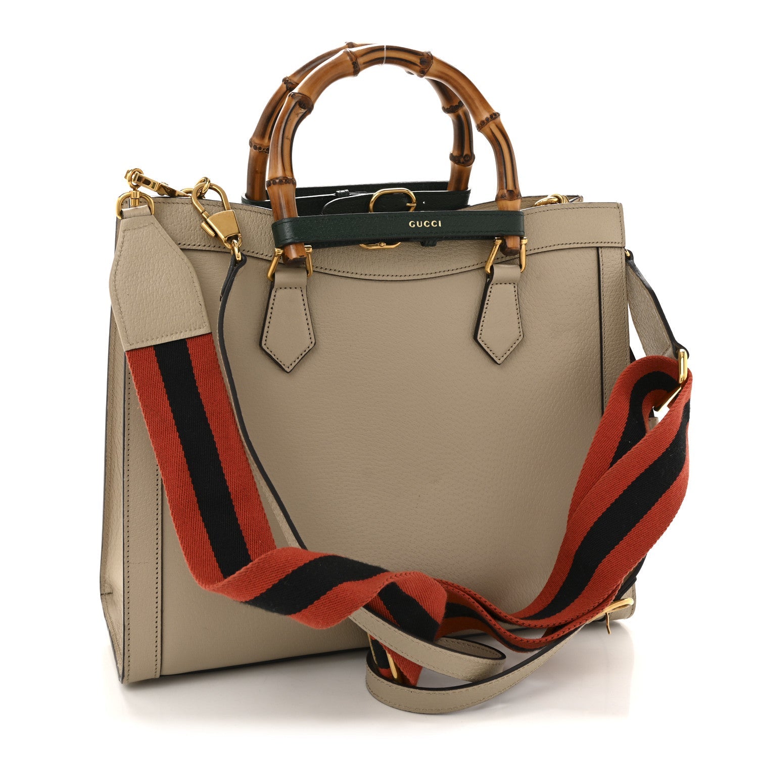 Textured Dollar Calfskin Web Medium Diana Tote Bag Oatmeal Vintage Green