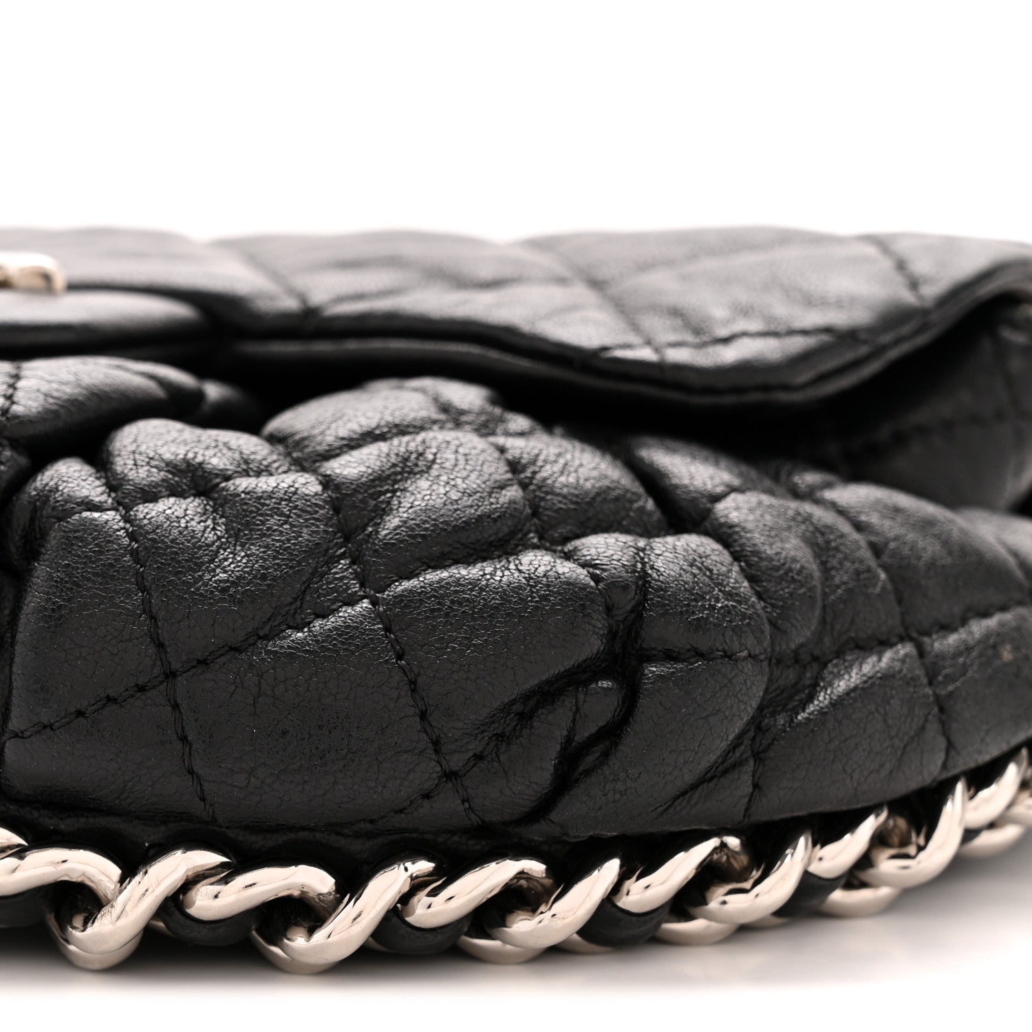 Washed Lambskin Quilted Mini Chain Around Flap Black