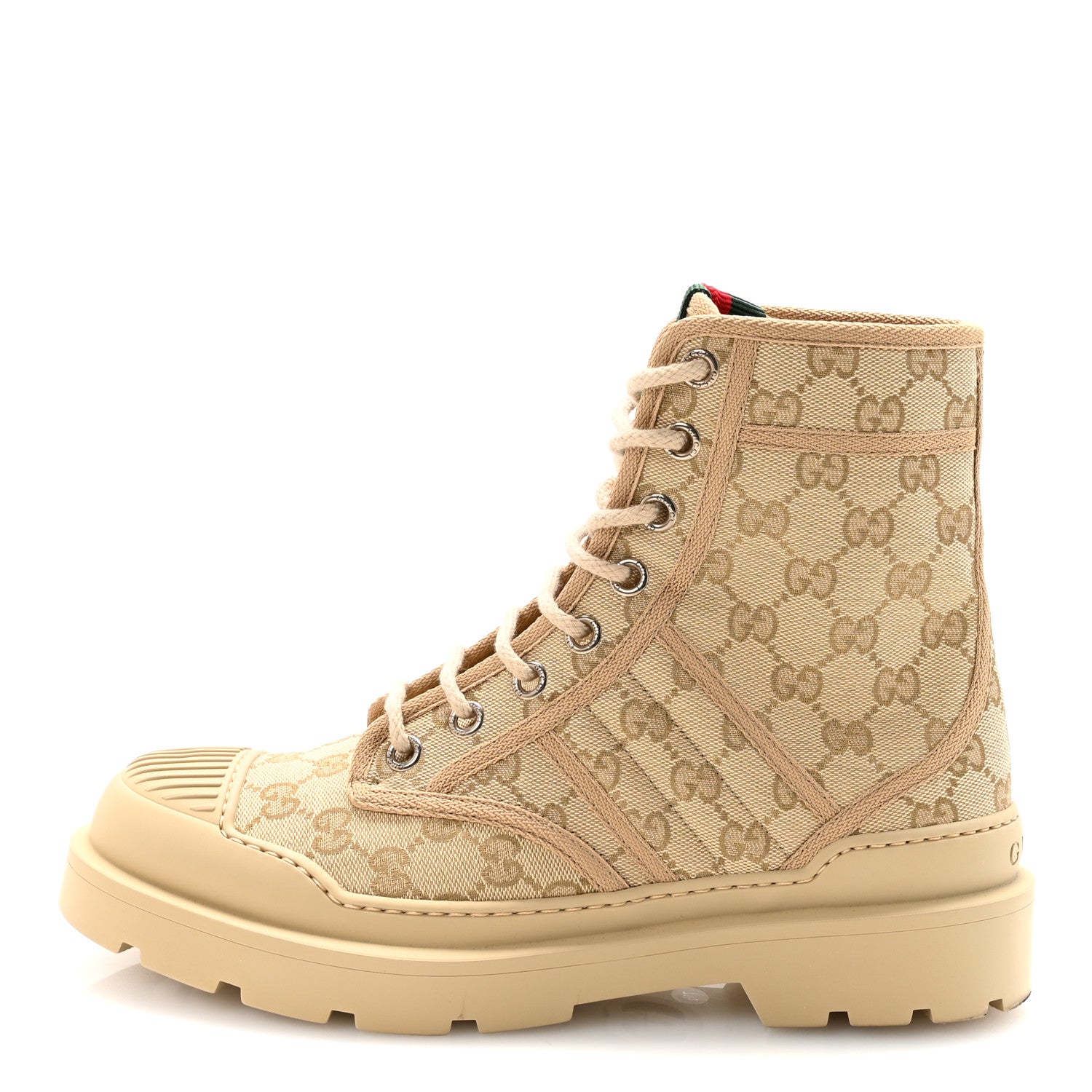 GG Monogram Web Mens Lug Sole Ankle Boots 7.5 New Sand