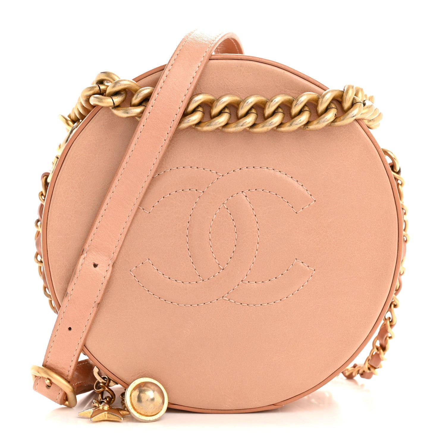Glazed Calfskin Round As Earth Evening Bag Beige