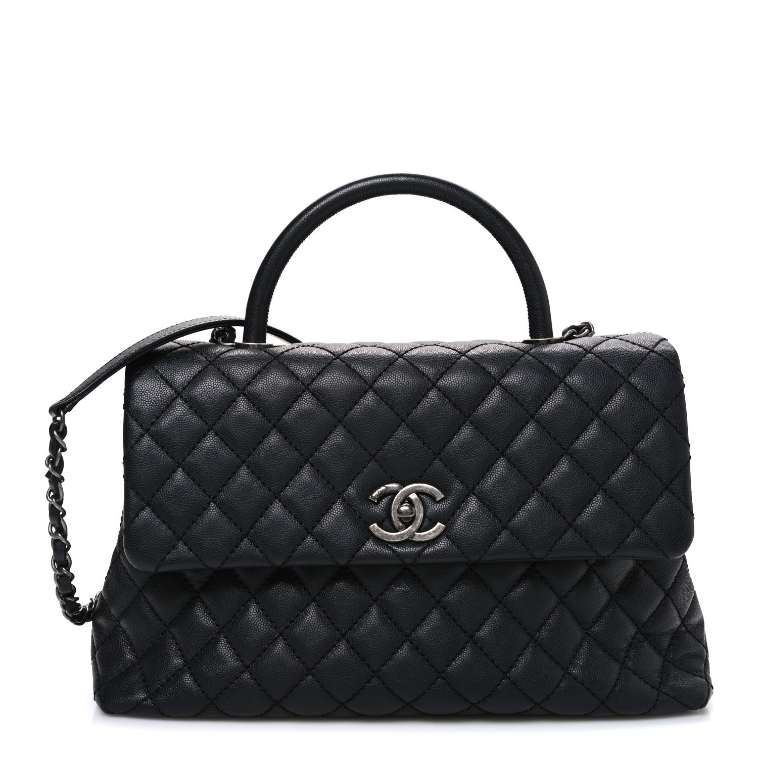 Caviar Quilted Medium Coco Handle Flap Black