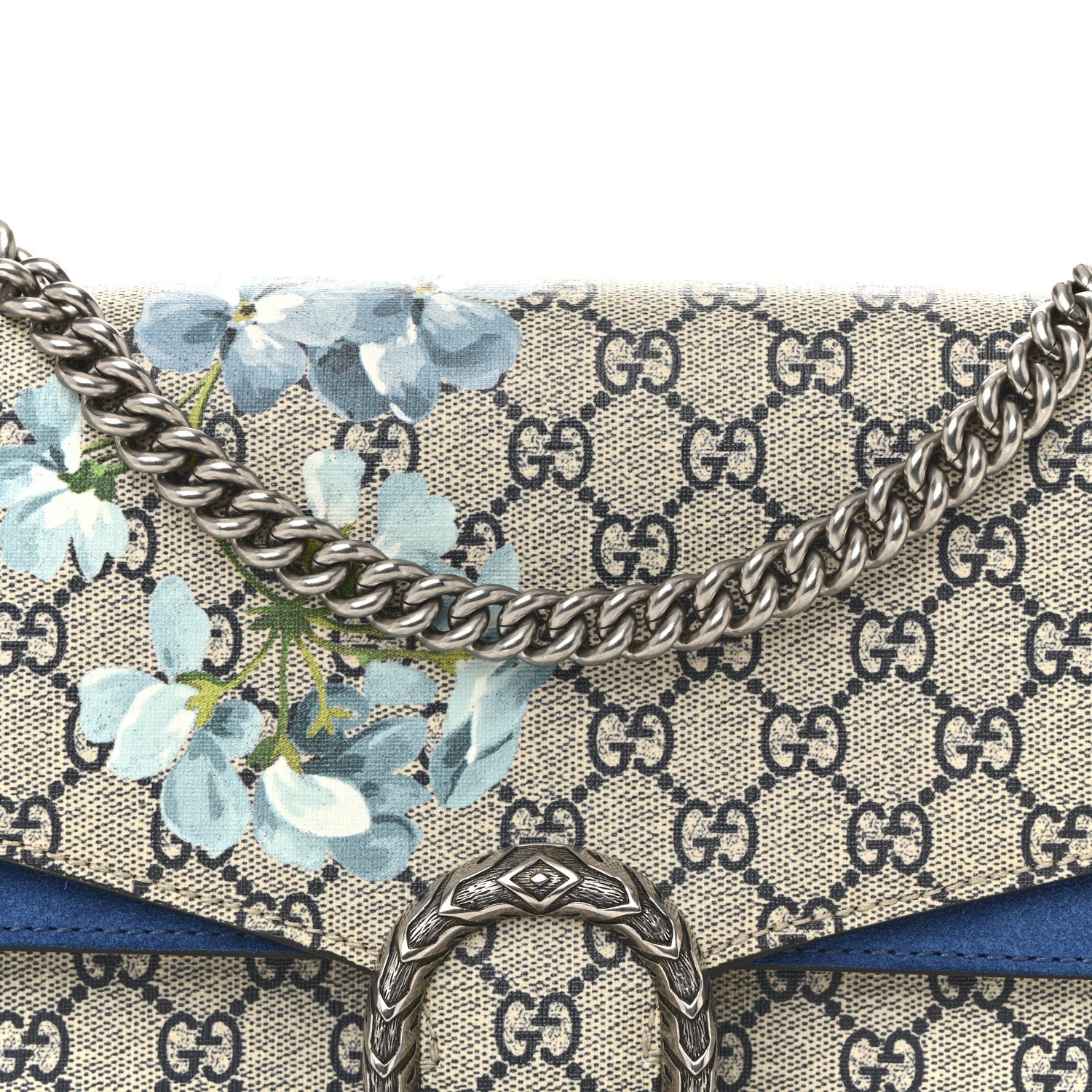GG Supreme Monogram Blooms Medium Dionysus Shoulder Bag Beige Navy Vintage Blue