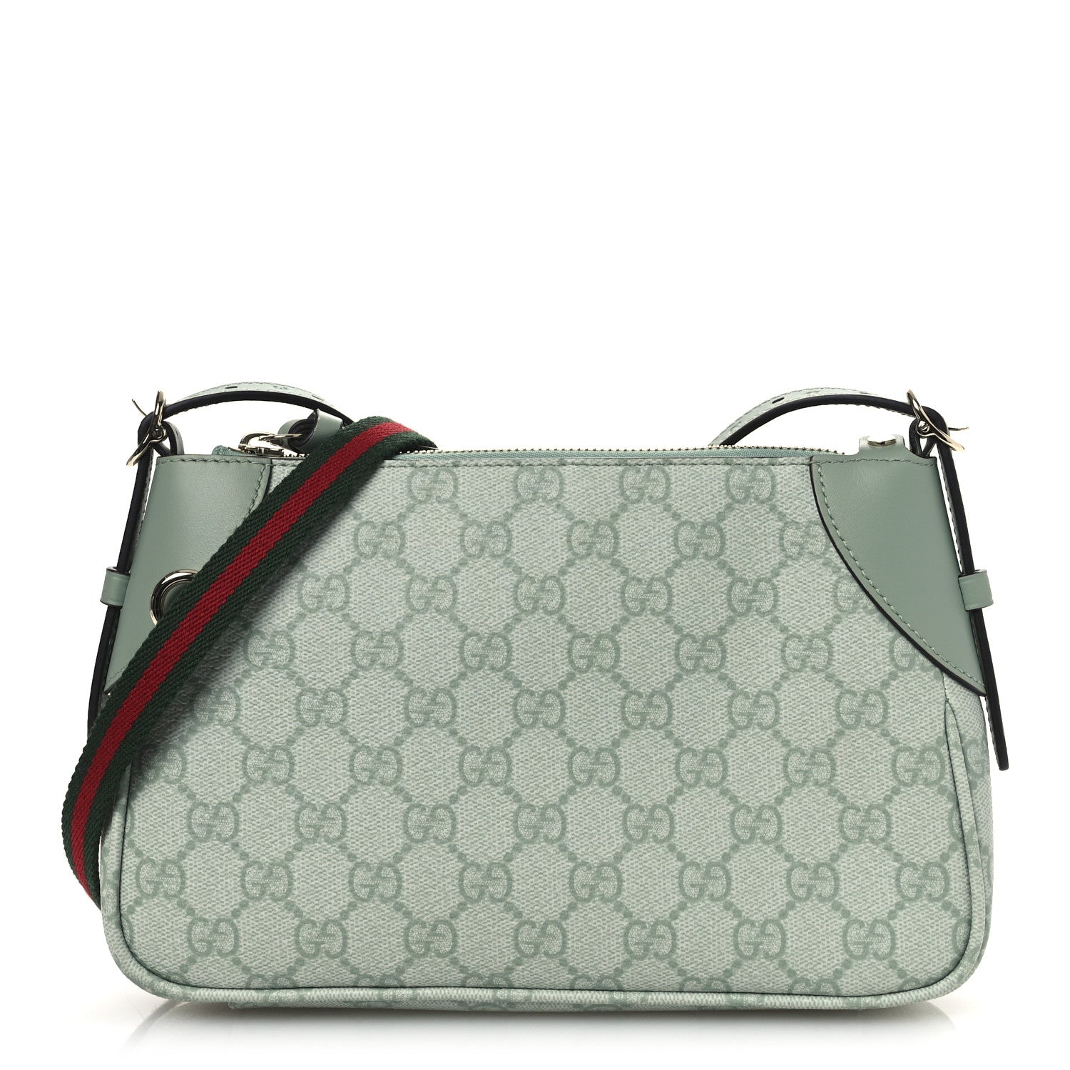 GG Supreme Monogram Textured Calfskin Small Emblem Shoulder Bag Sage Green