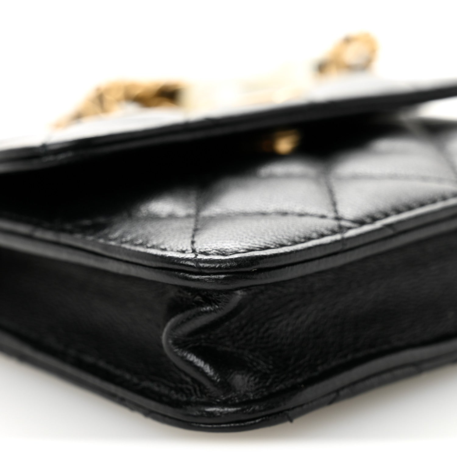 Lambskin Quilted Maxi Pearl Clutch With Chain Black