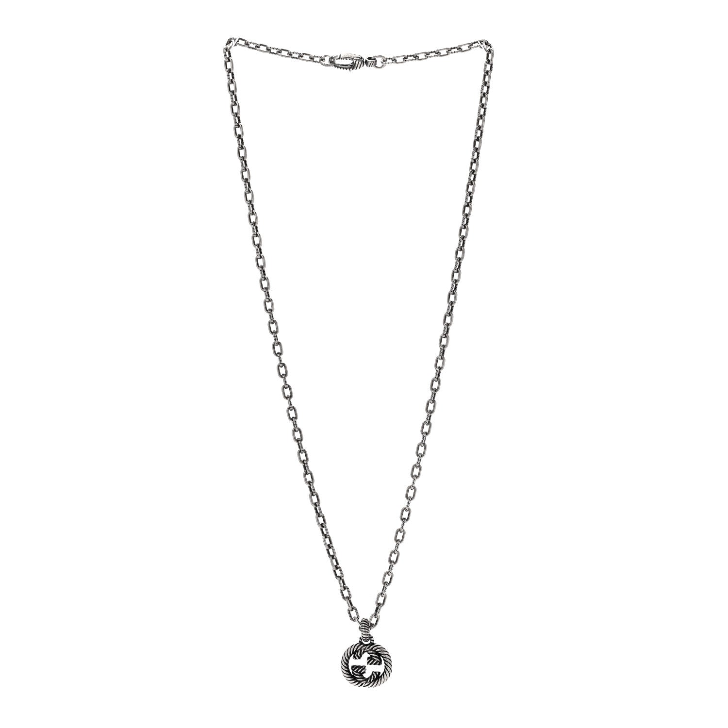 Sterling Silver Textured Interlocking G Pendant Necklace