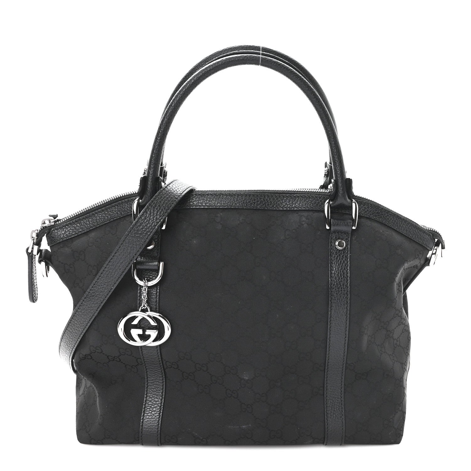 Nylon Monogram Medium GG Charm Dome Satchel Black