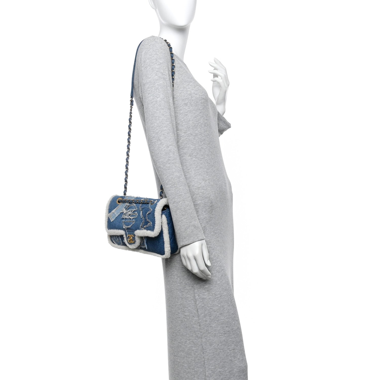 Denim Shearling Hieroglyph Flap Blue