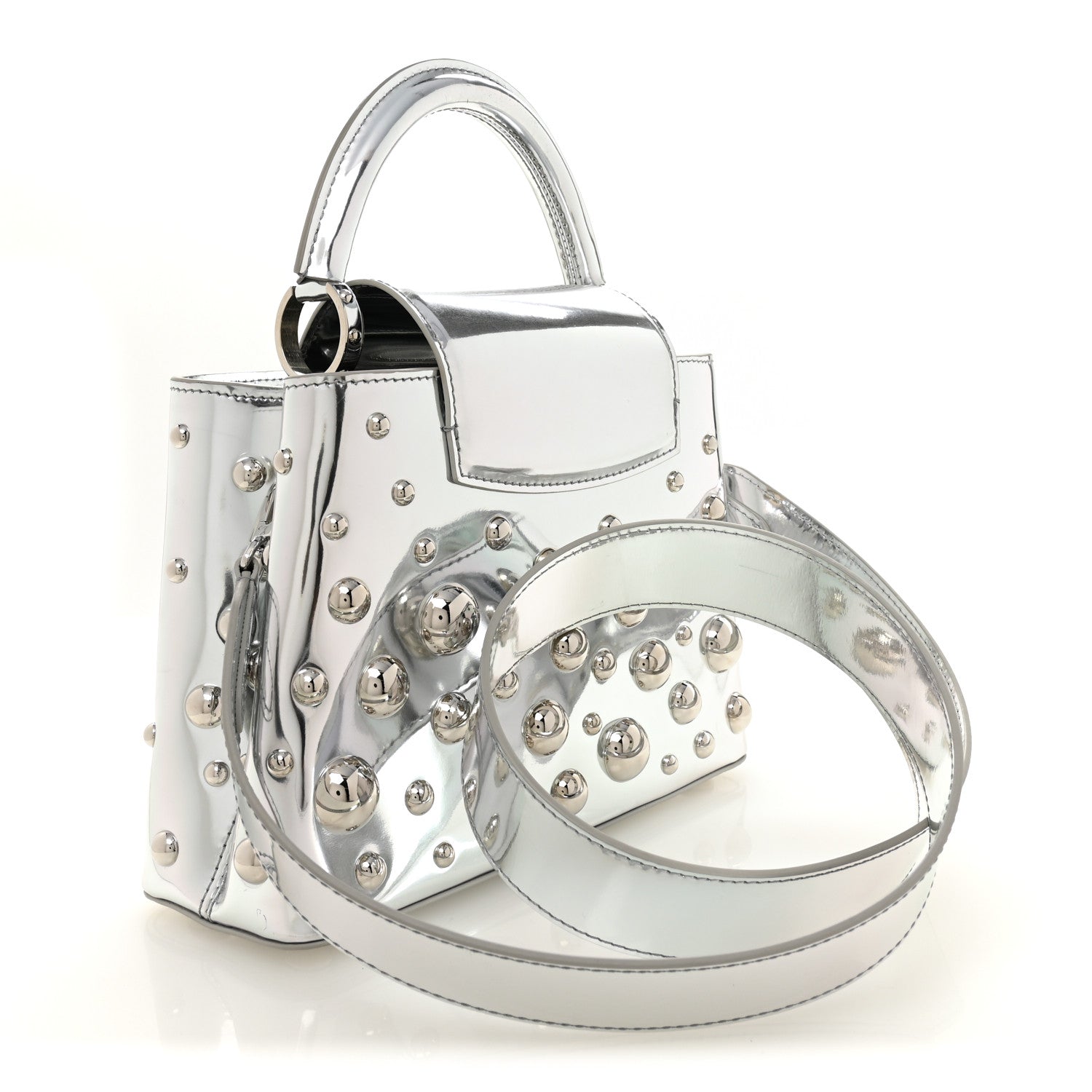 LV X YK Metallic Taurillon Brass Metal Dots Capucines BB Silver