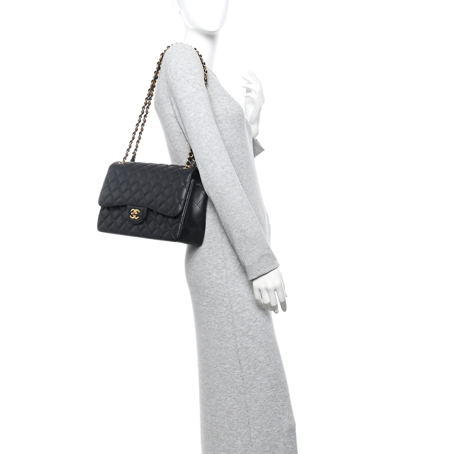 Caviar Quilted Jumbo Double Flap Black