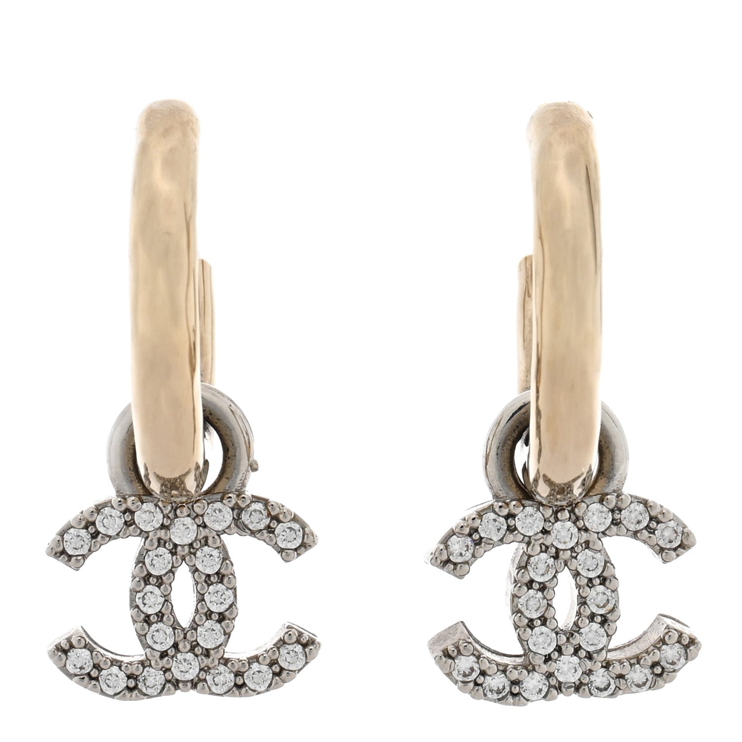 Metal Crystal Studded CC Hoop Drop Earrings Gold