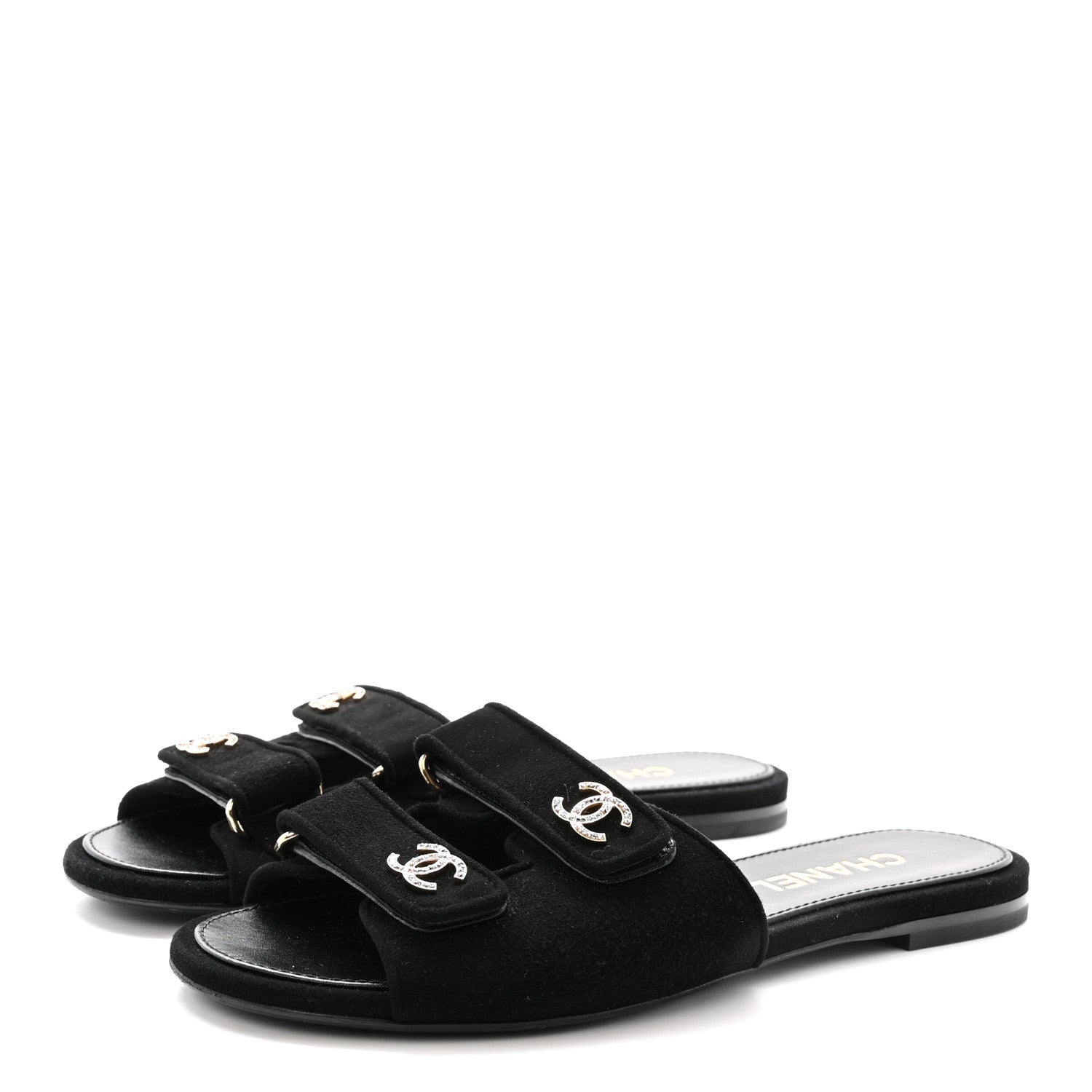 Suede Kidskin Velcro Mules 38.5 Black