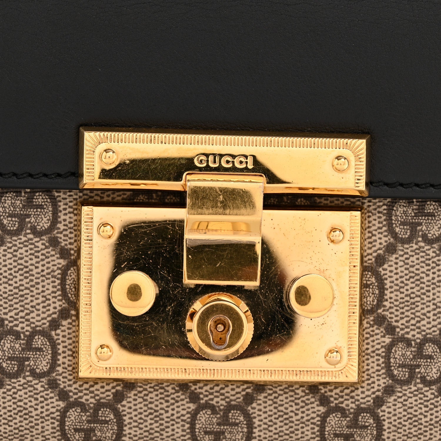 GG Supreme Monogram Calfskin Small Padlock Shoulder Bag Beige Black Cuir