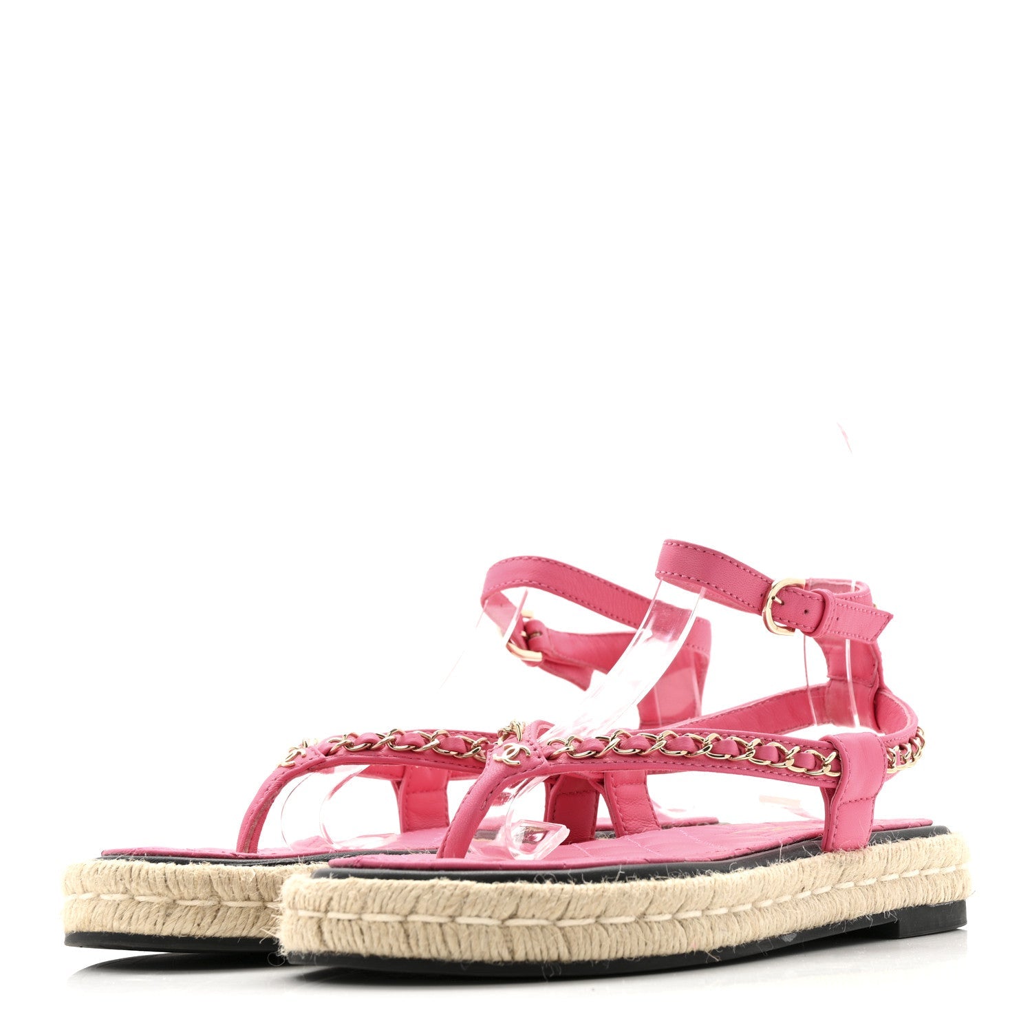 Lambskin Chain CC Thong Espadrille Sandals 38 Pink