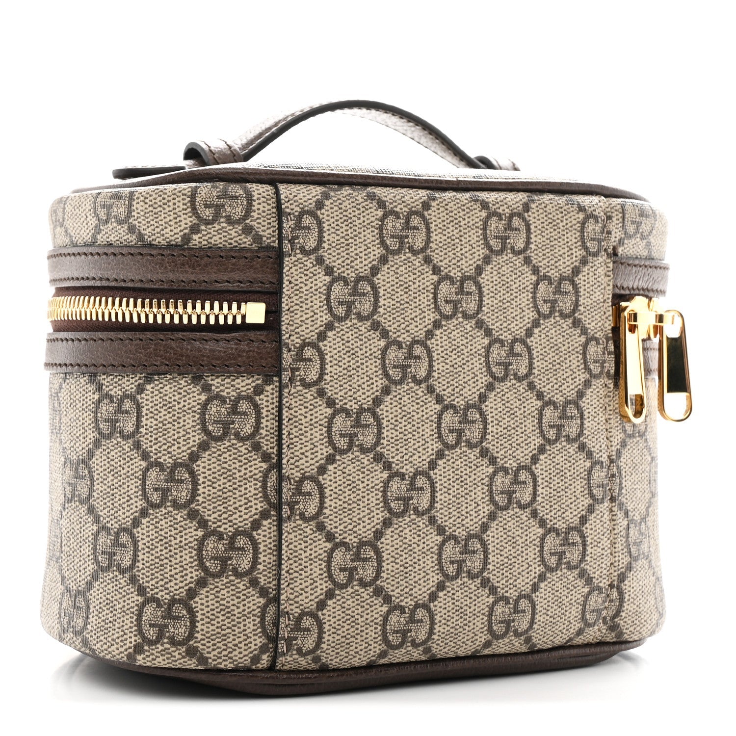GG Supreme Monogram Textured Calfskin Web Ophidia Vanity Cosmetic Case Beige Ebony New Acero
