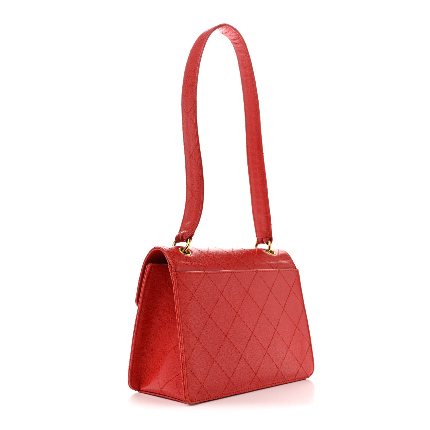 Caviar Stitched Flap Shoulder Bag Red