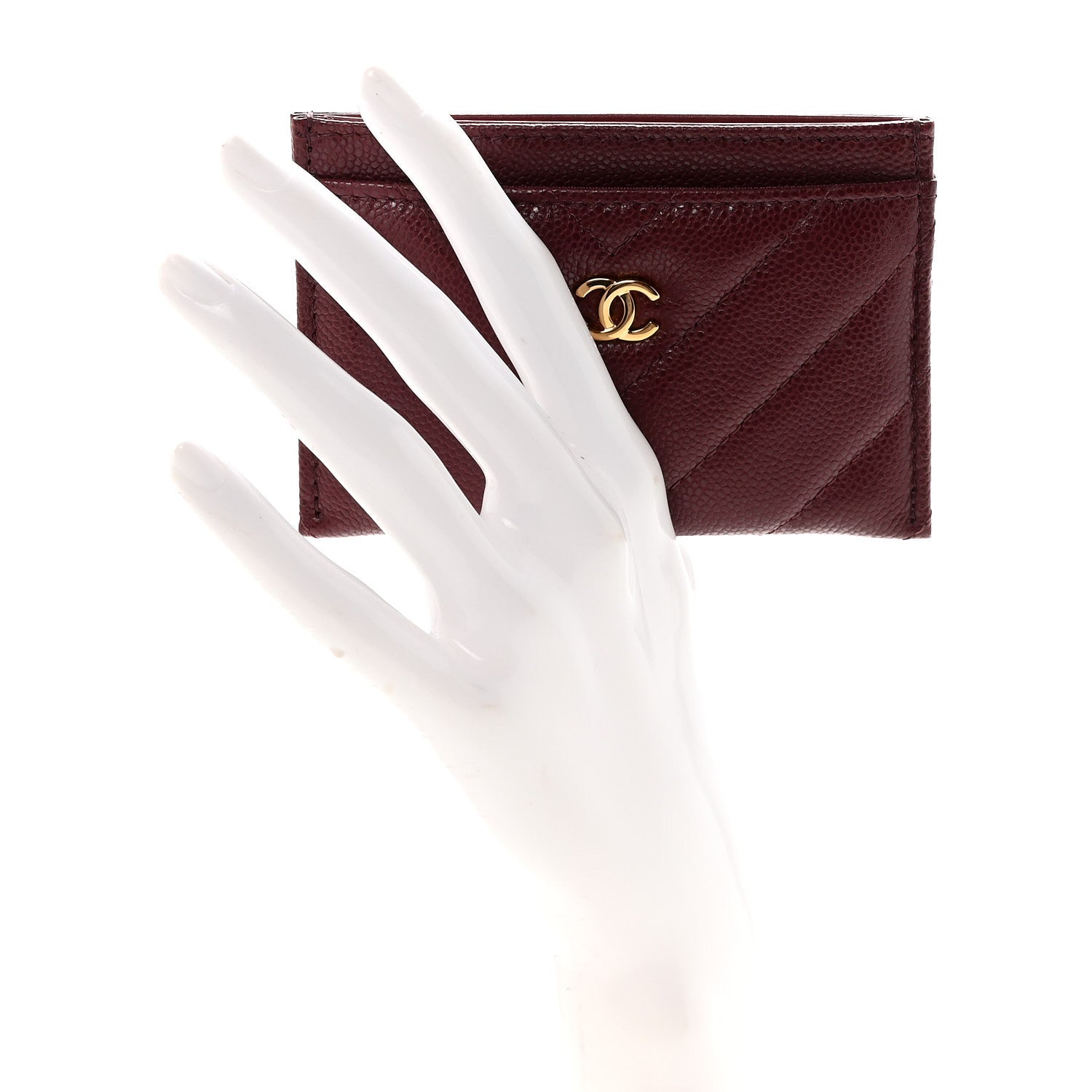 Caviar Chevron Quilted Card Holder Dark Burgundy