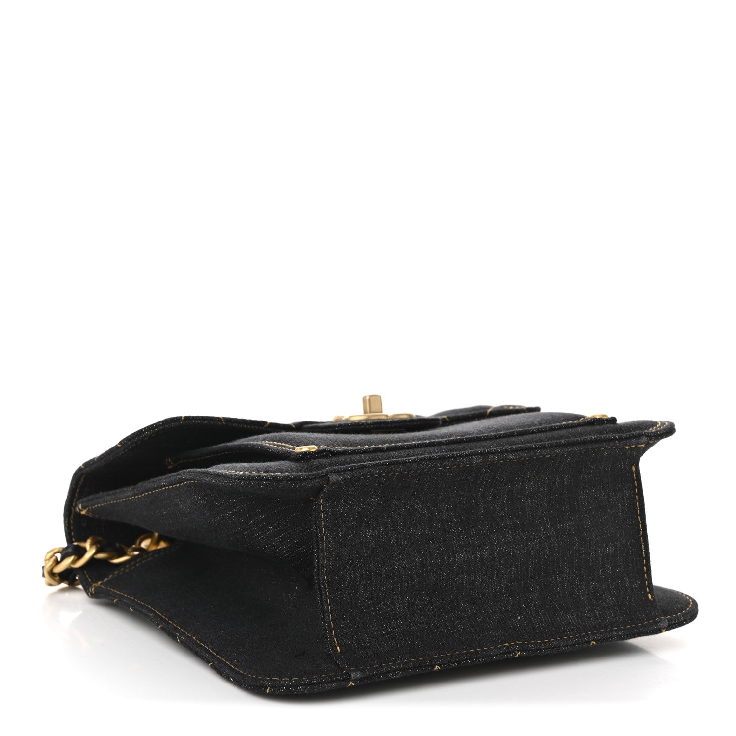 Denim Quilted Double You Mini Flap Black Golden