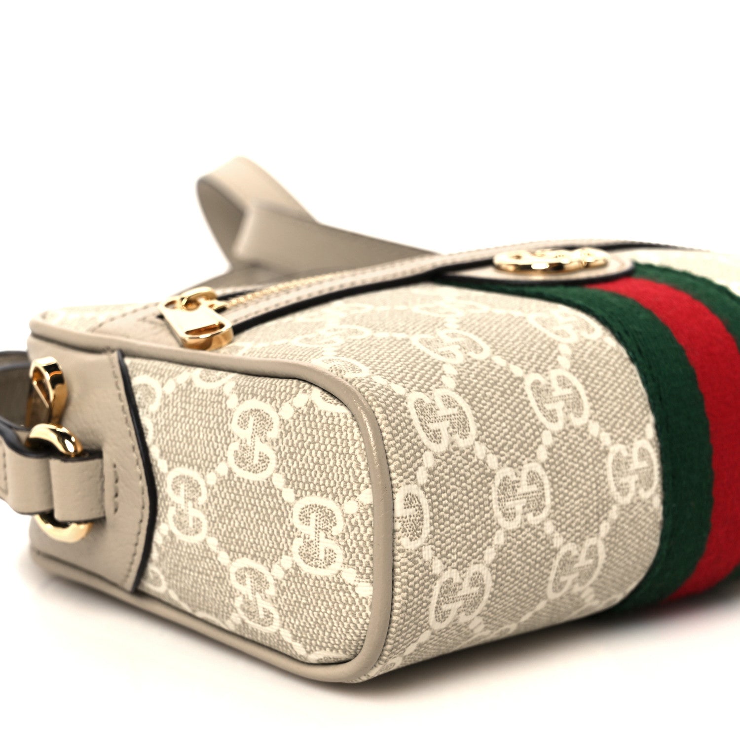 GG Supreme Monogram Textured Dollar Calfskin Mini Ophidia Shoulder Bag Beige Mystic White Oatmeal