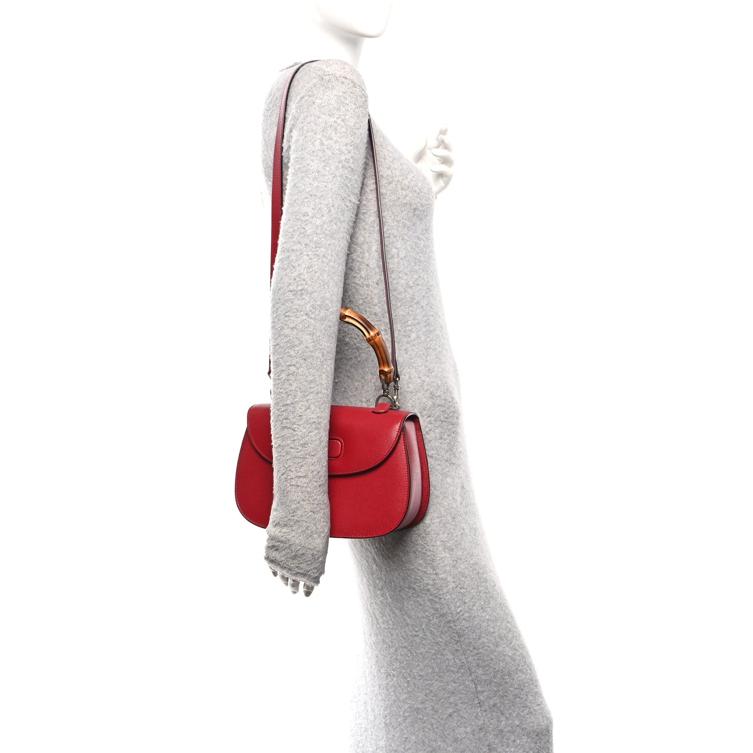 Shangai Calfskin Small Classic Bamboo Top Handle Bag Romantic Cerise