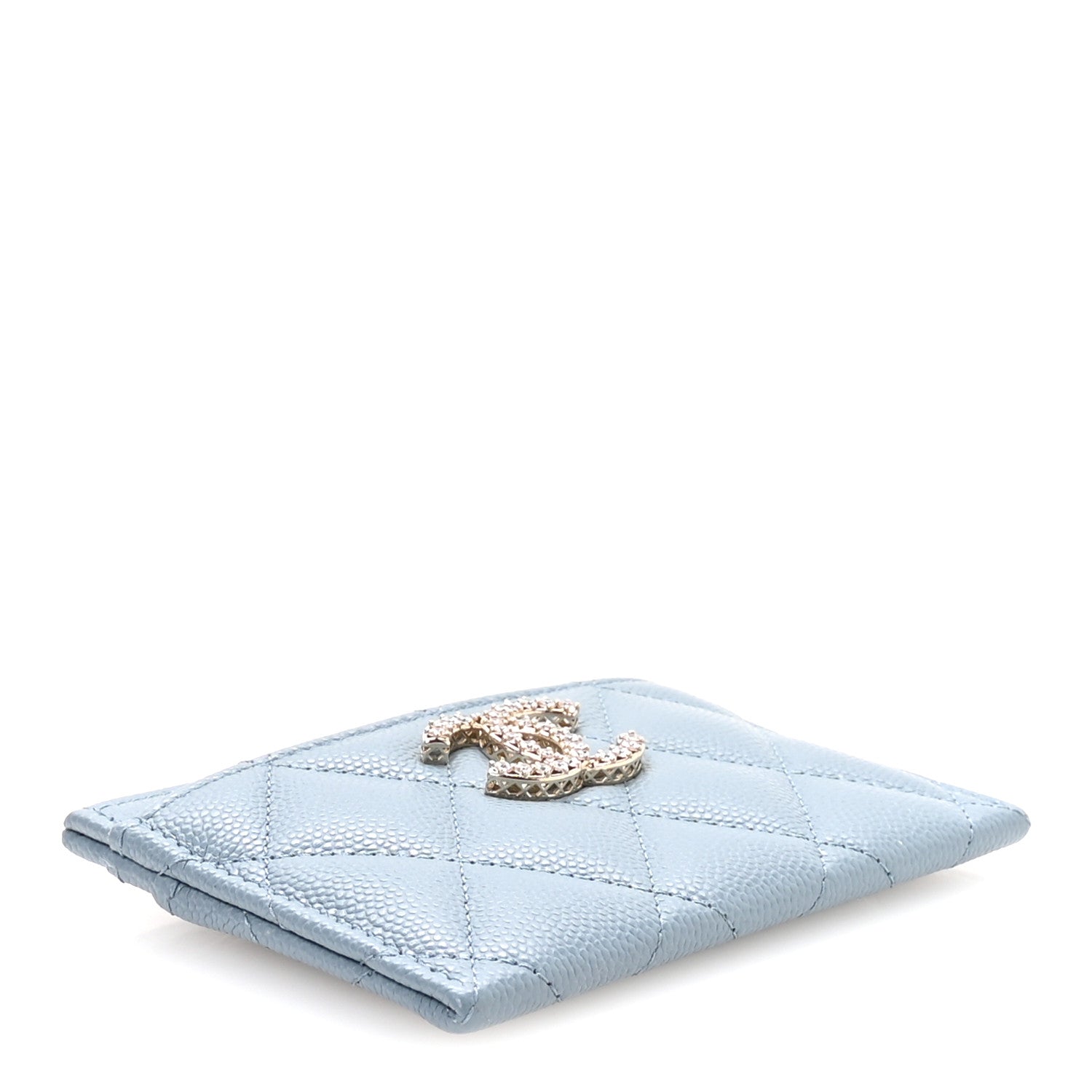 Caviar Quilted Crystal Card Holder Light Blue