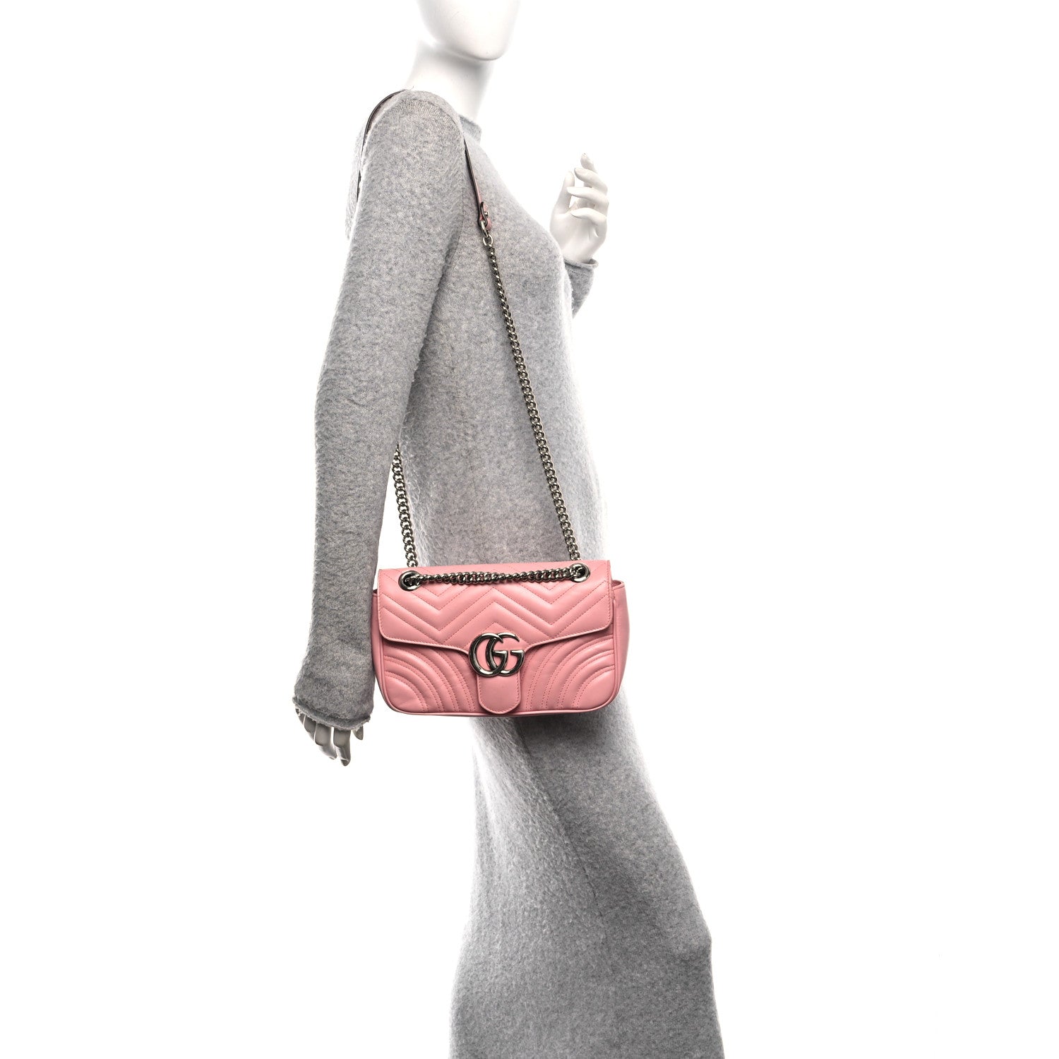 Calfskin Matelasse Small GG Marmont Shoulder Bag Wild Rose