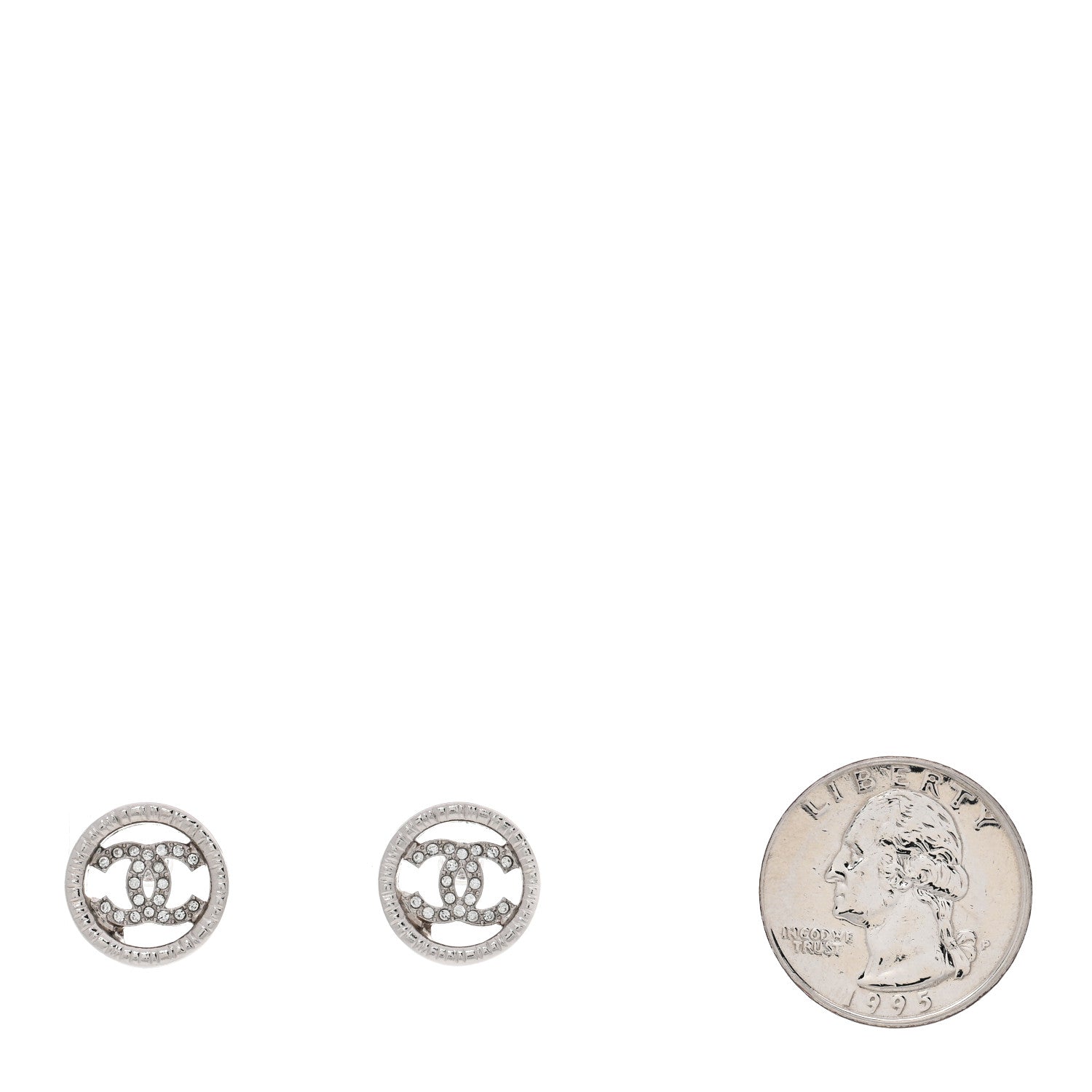 Metal Crystal Textured CC Round Earrings Silver