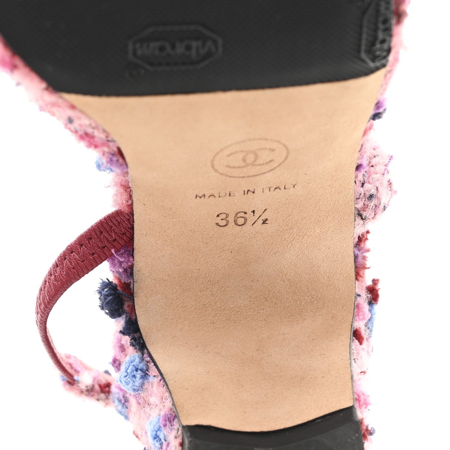 Tweed Grosgrain Cap Toe CC Slingback Pumps 36.5 Pink Black