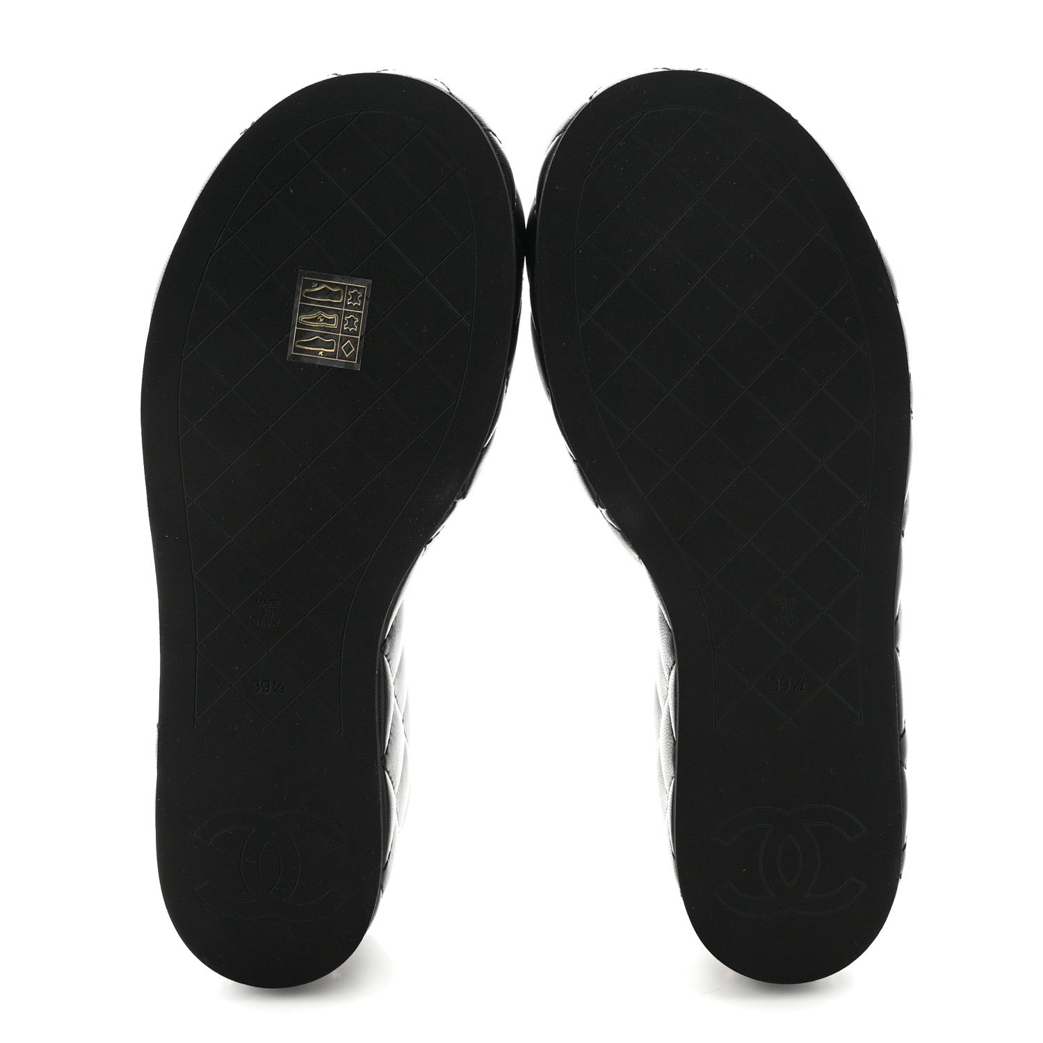 Lambskin Quilted Camelia CC Wedge Sandal Mules 38.5 Black