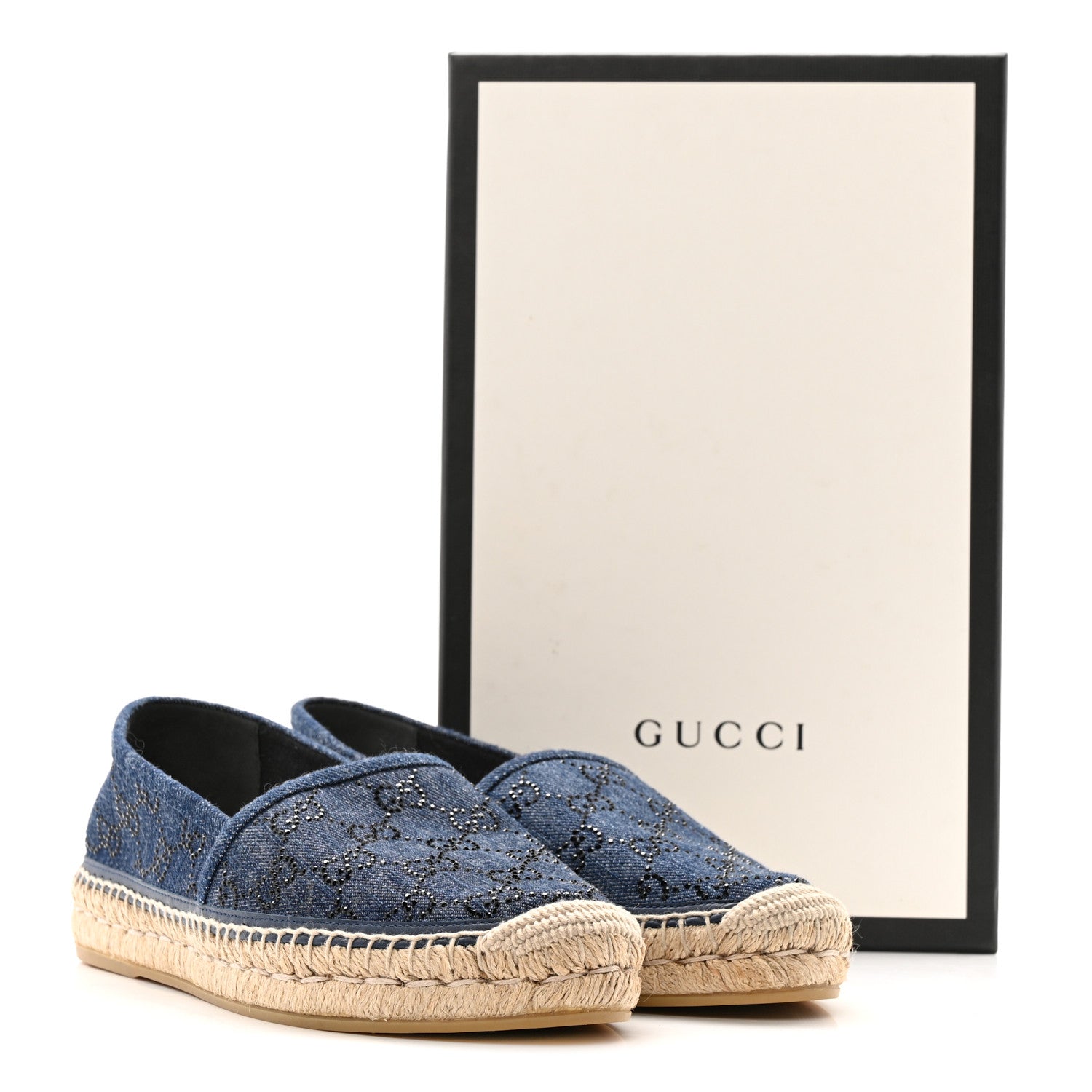 Denim Crystal GG Monogram Espadrilles 39 Blue