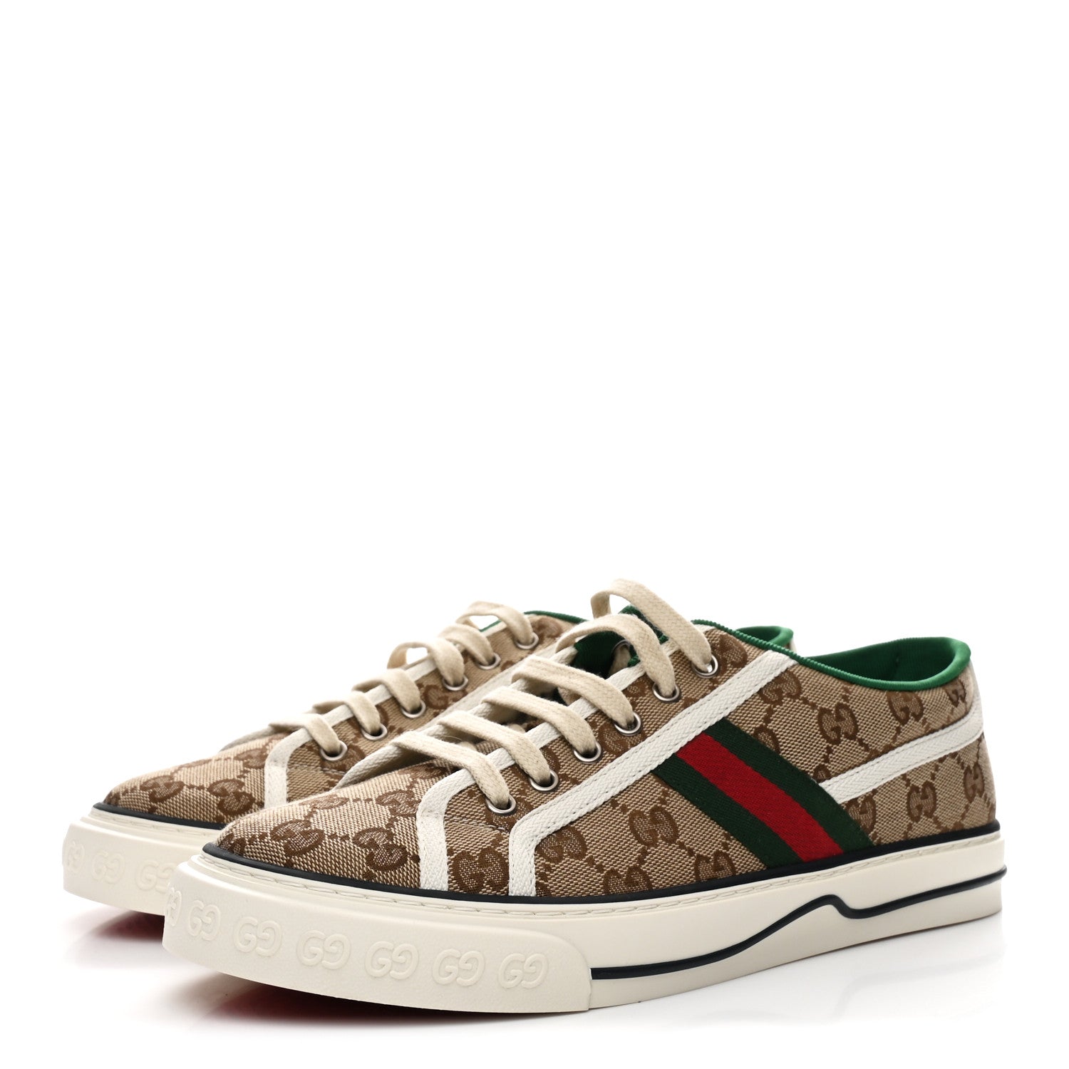 GG Monogram Web Mens 1977 Tennis Sneakers 8.5 Beige Ebony Mystic White Vert