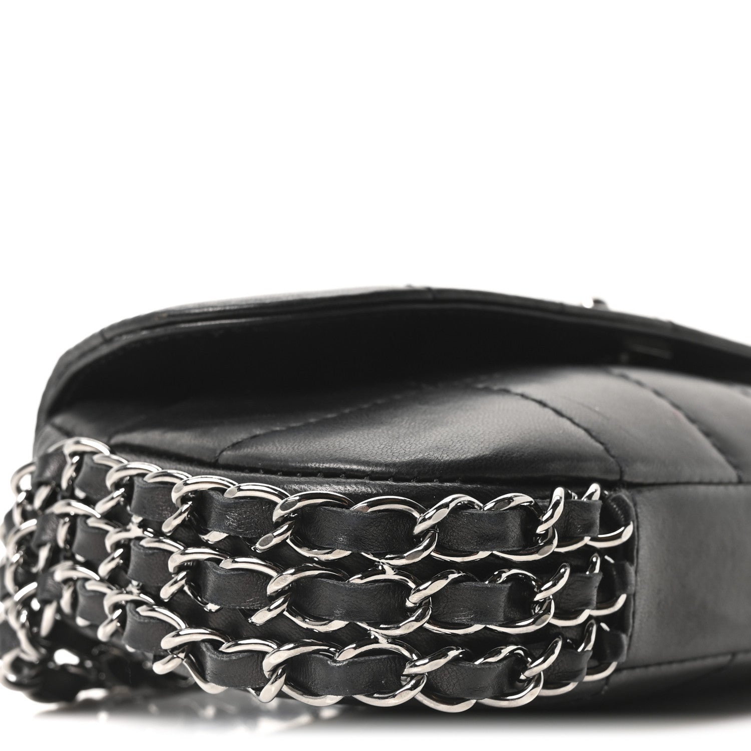 Lambskin Chocolate Bar Quilted Lambskin 3 Chain Flap Black